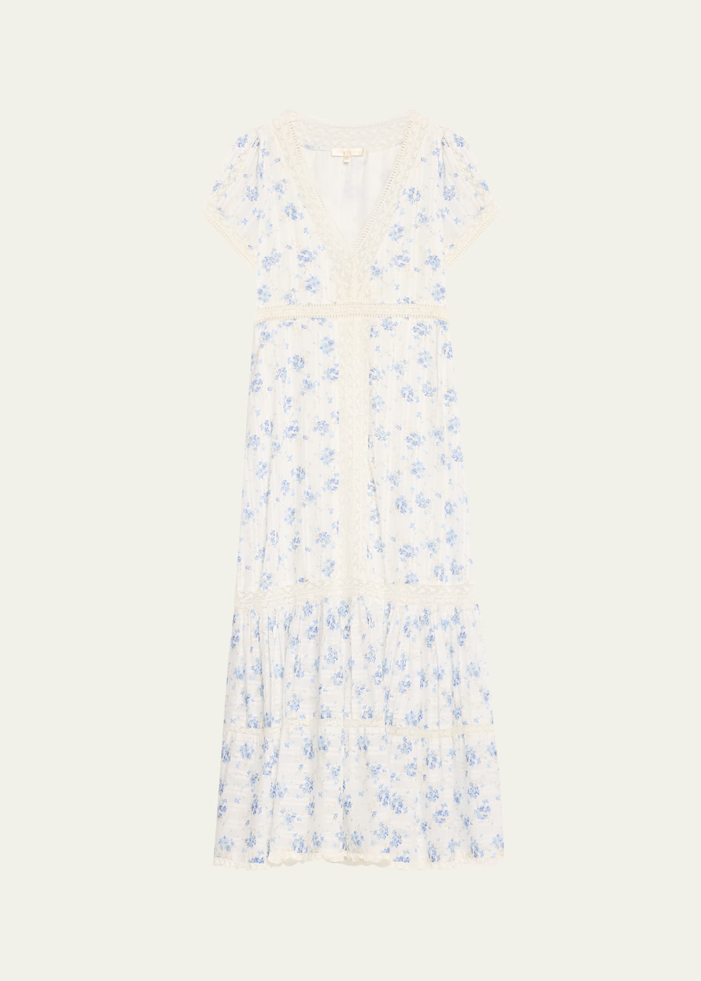 Shop Loveshackfancy Vermella Tiered Embroidered Cotton Midi Dress In Skysail Blue