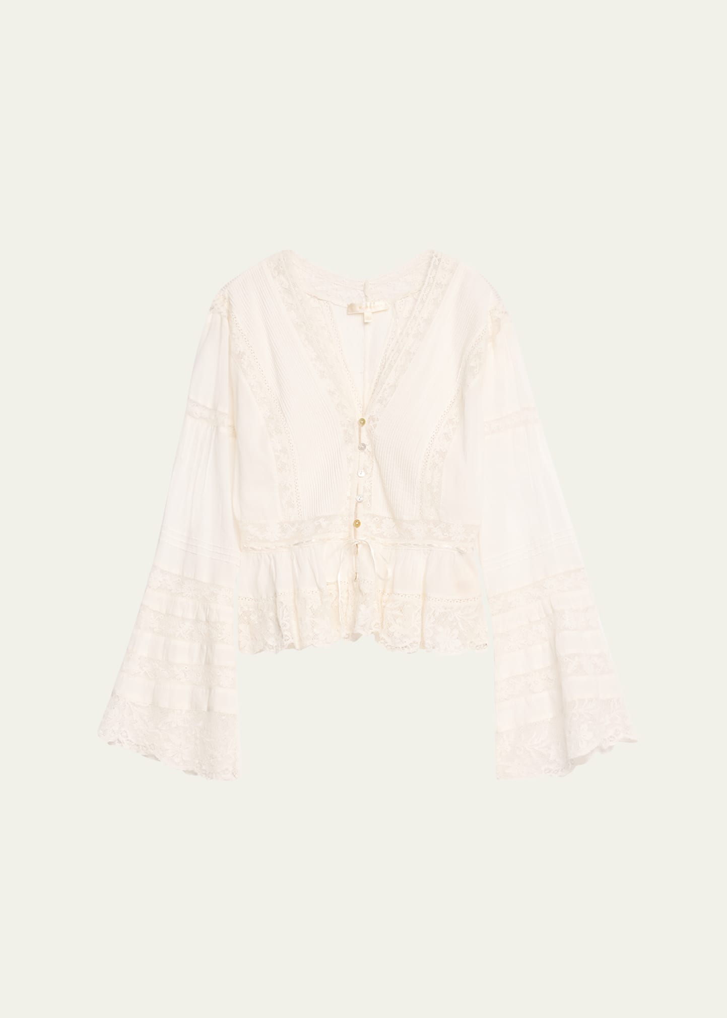 Loveshackfancy Mindy Cotton Lace Pintuck Blouse In Bright White