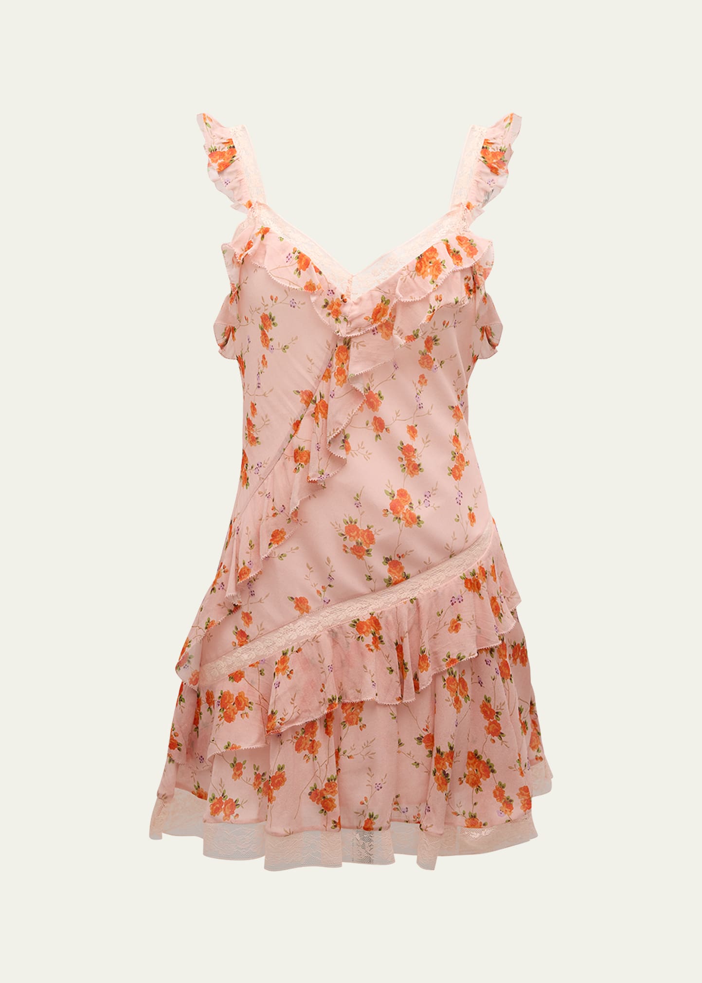 Shop Loveshackfancy Serima Tiered Floral Lace Sleeveless Mini Dress In Persian Orange