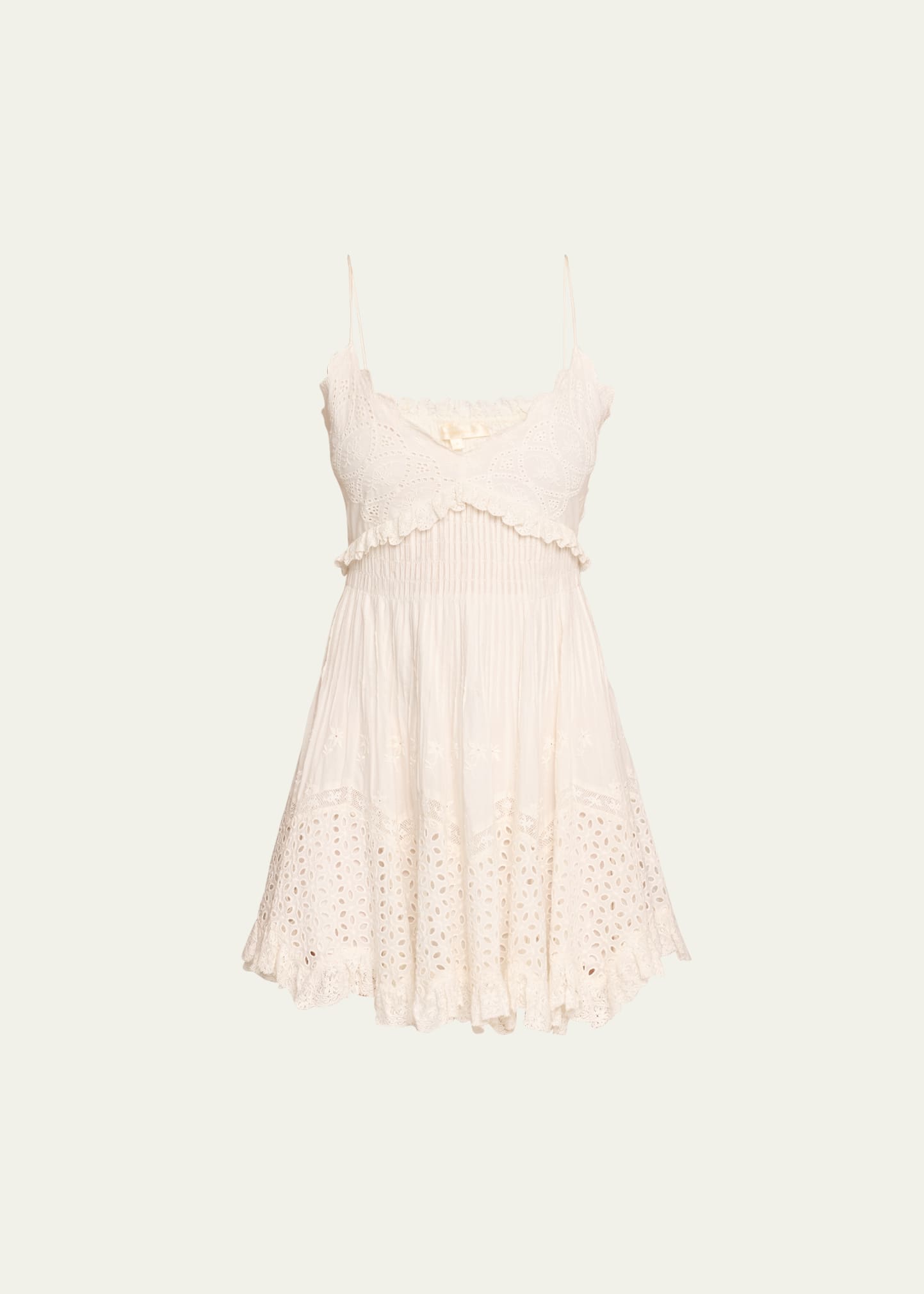 Shop Loveshackfancy Kerielle Embroidered Cotton V-neck Mini Dress In Off White