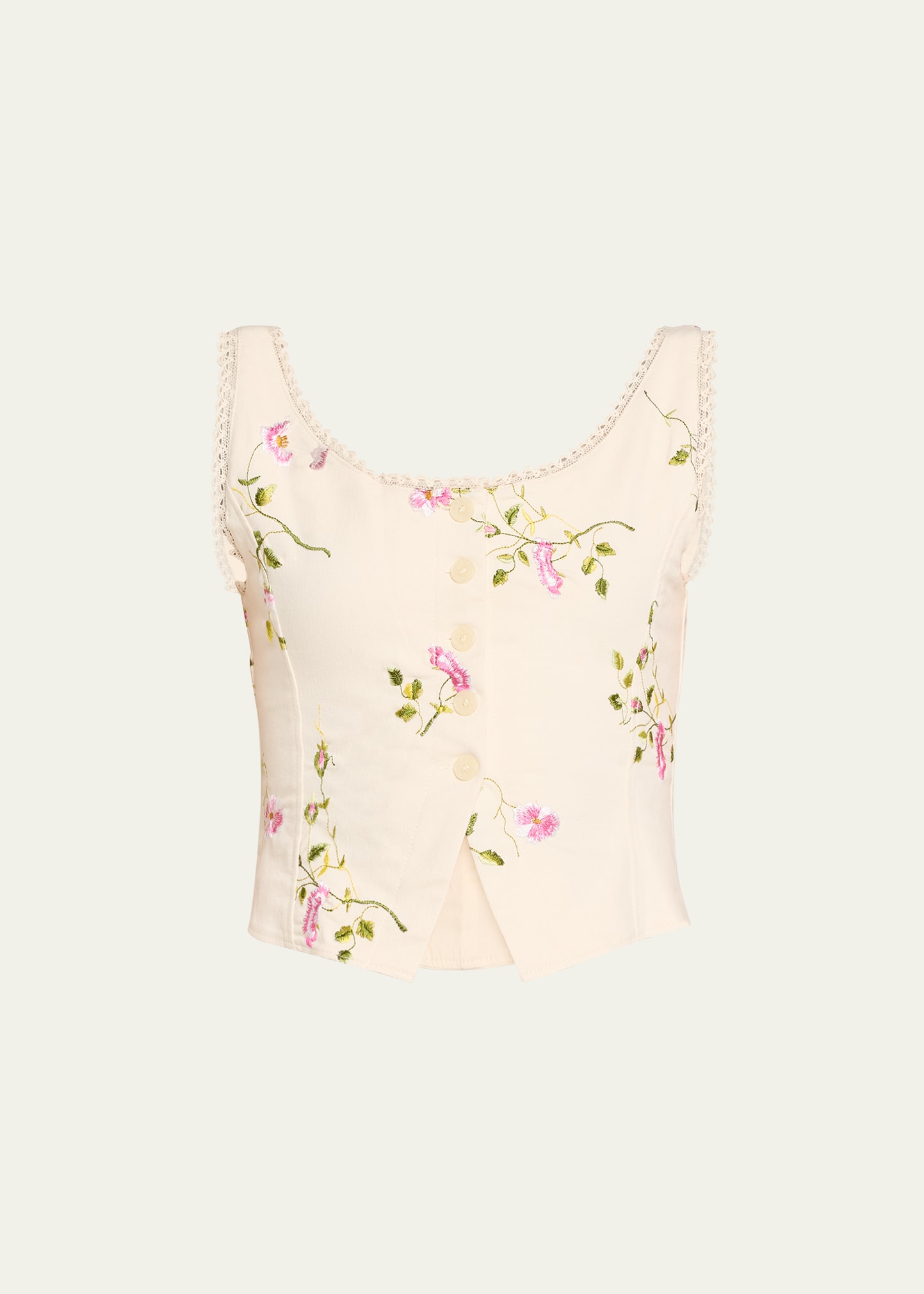 Shop Loveshackfancy Rhapsody Embroidered Floral Bustier Top In Antique White