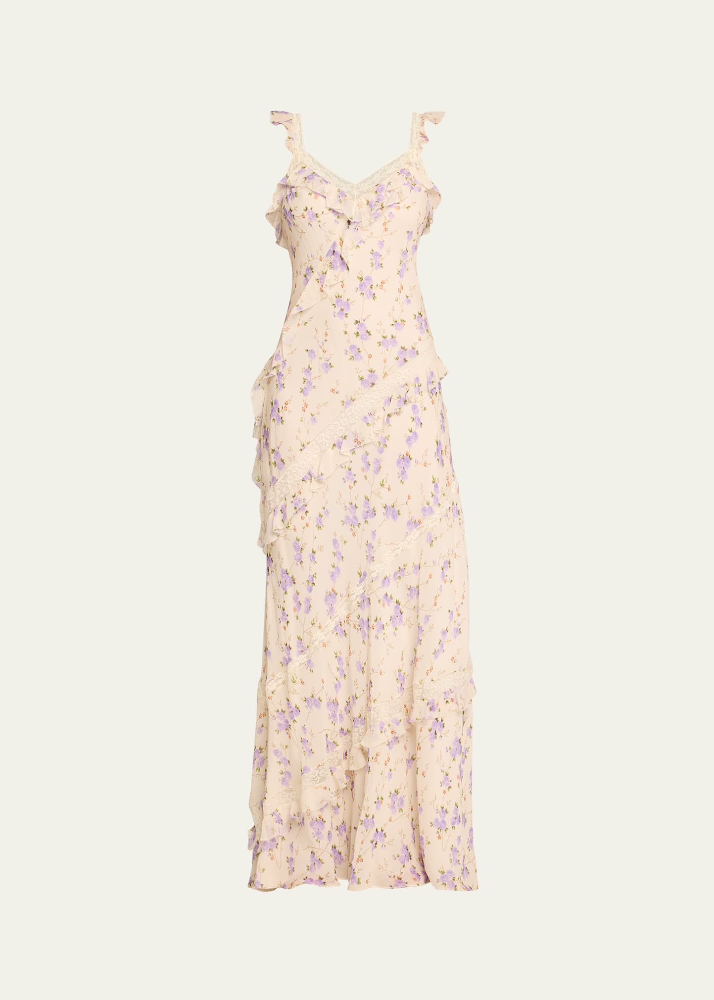 Loveshackfancy Radiance Tiered Ruffle Floral Lace Maxi Dress In Dusty Lavender