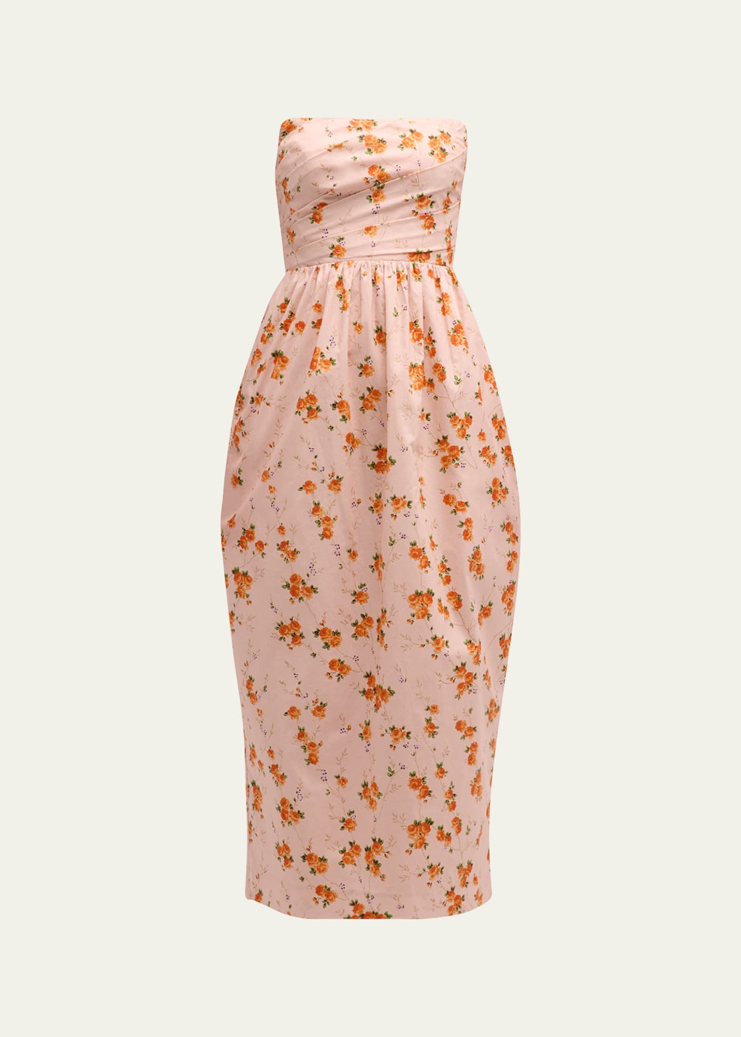 Shop Loveshackfancy Luxie Strapless Asymmetric Draped Midi Dress In Persian Orange
