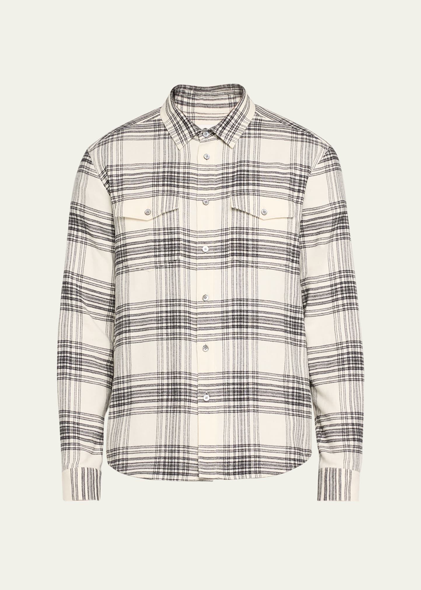 Shop Frame Men's Two-tone Plaid Overshirt In White Canvas/ Bla