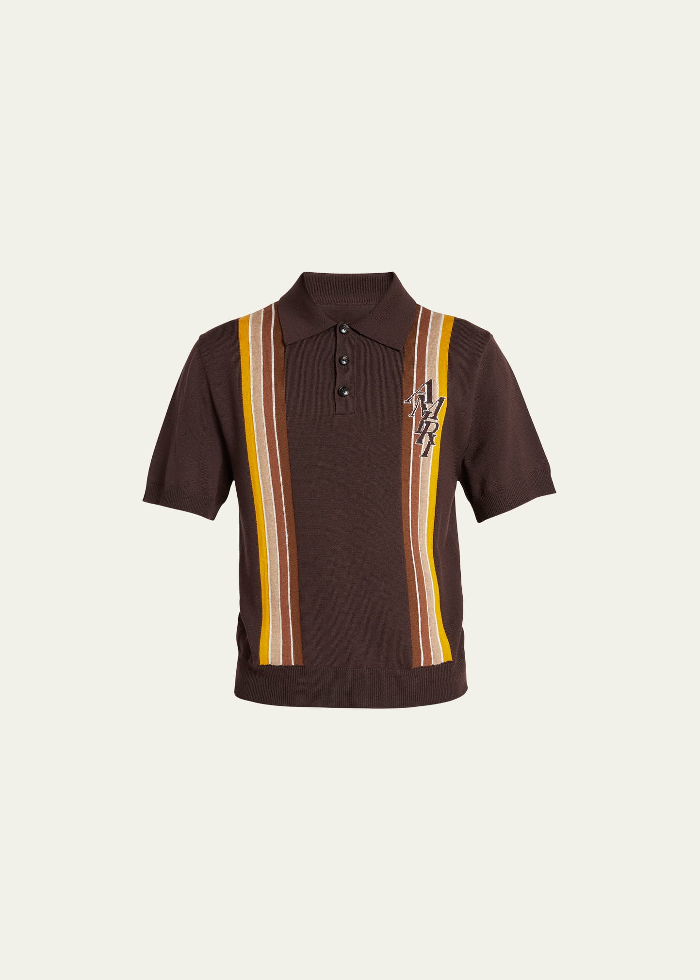 Shop Amiri Men's Retro Stripe Knit Polo Shirt In Brown