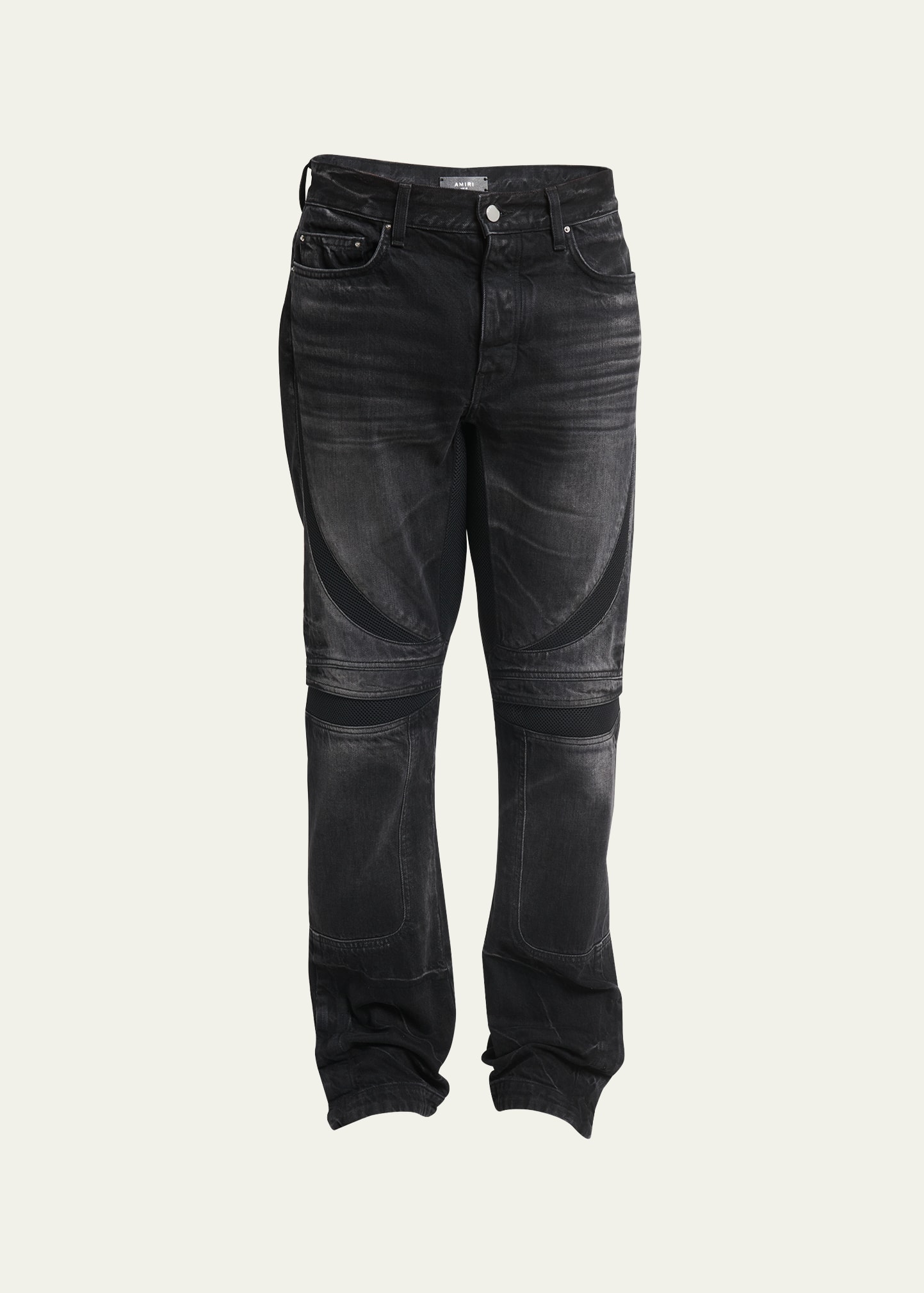 Amiri Men's Faded Jeans With Mesh Inserts In Faded Black