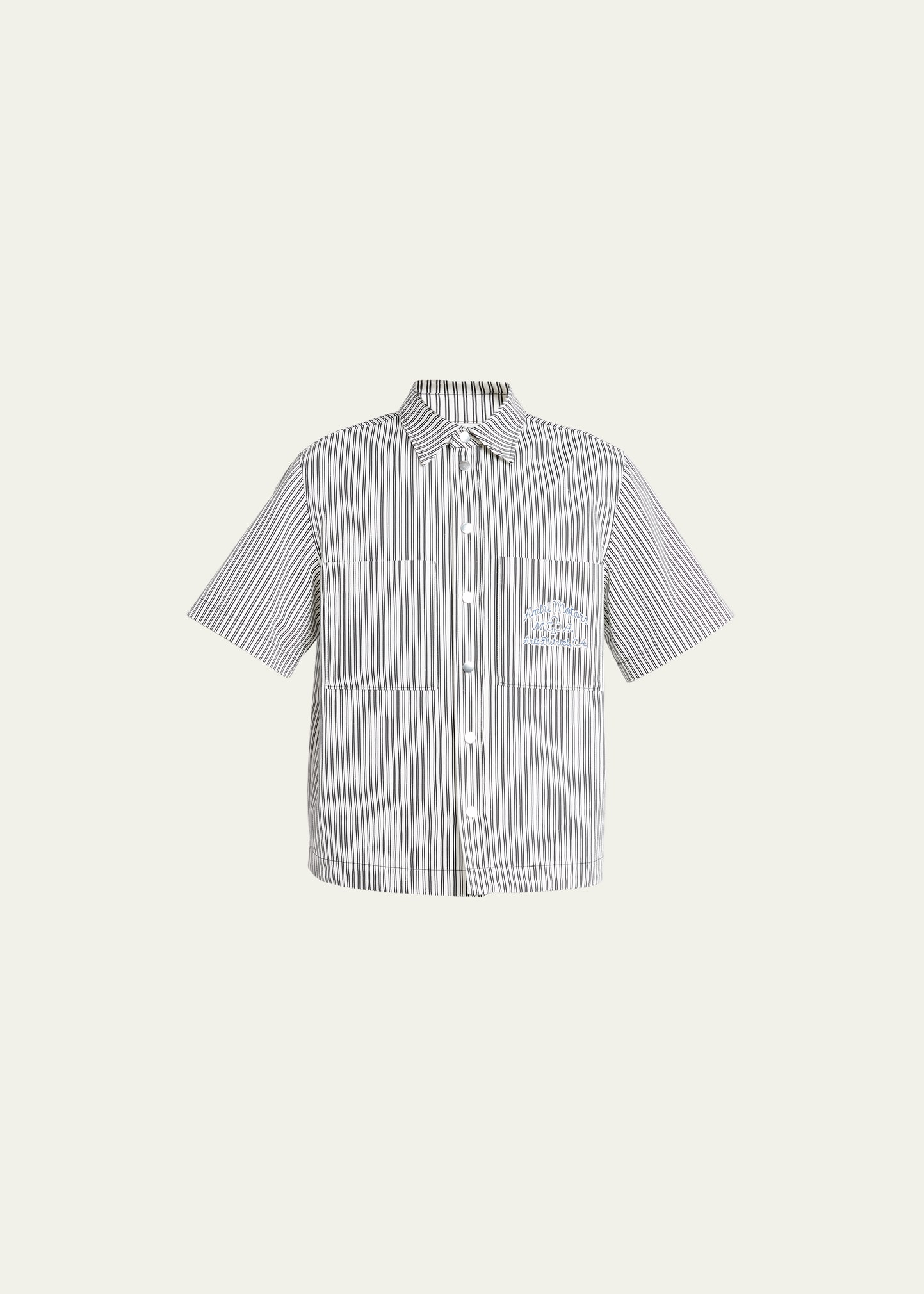 Amiri Men's Railroad Striped Snap-front Shirt In Black/white