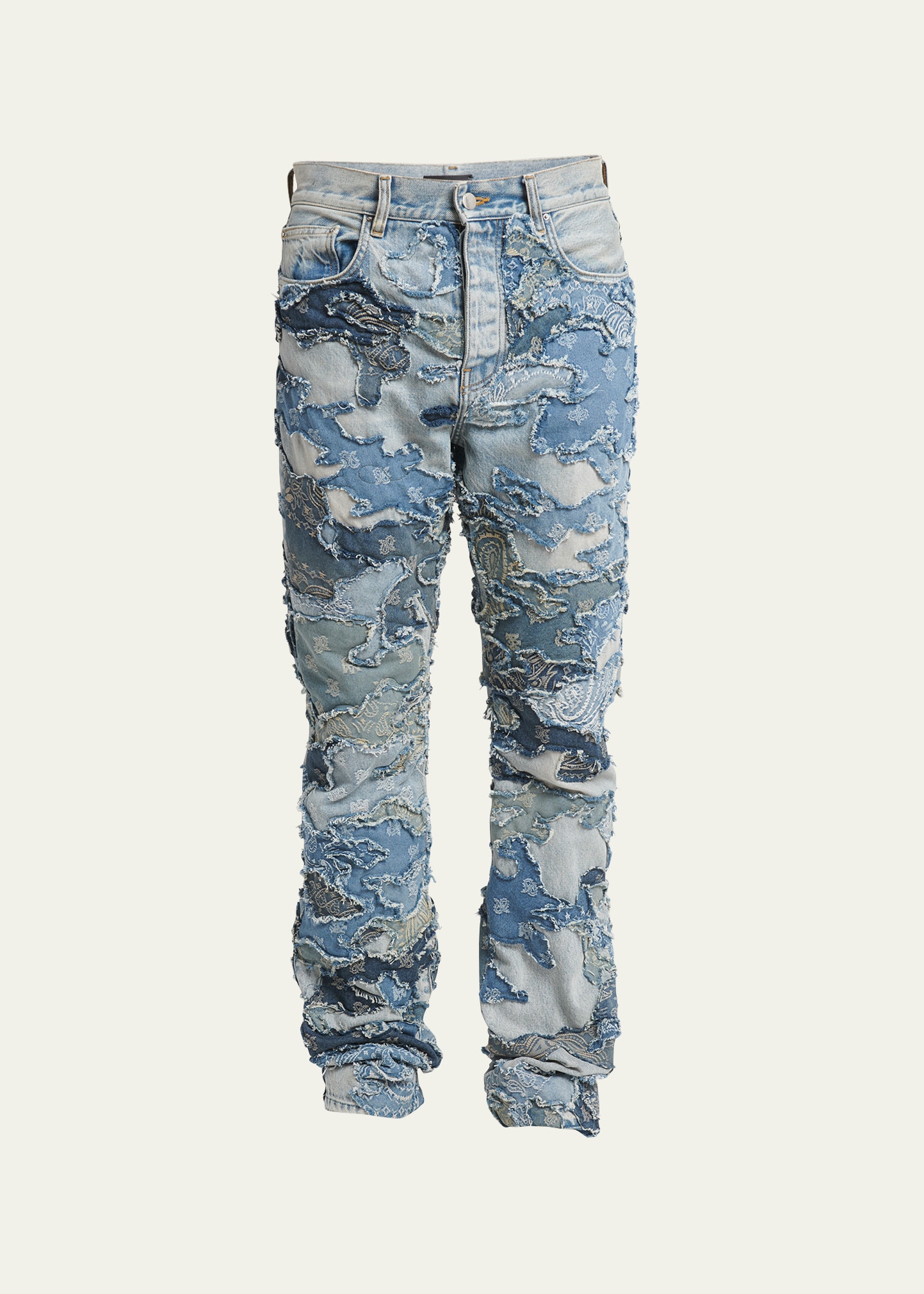 Shop Amiri Men's Boro Patchwork Laser Bandana Jeans In Perfect Indigo