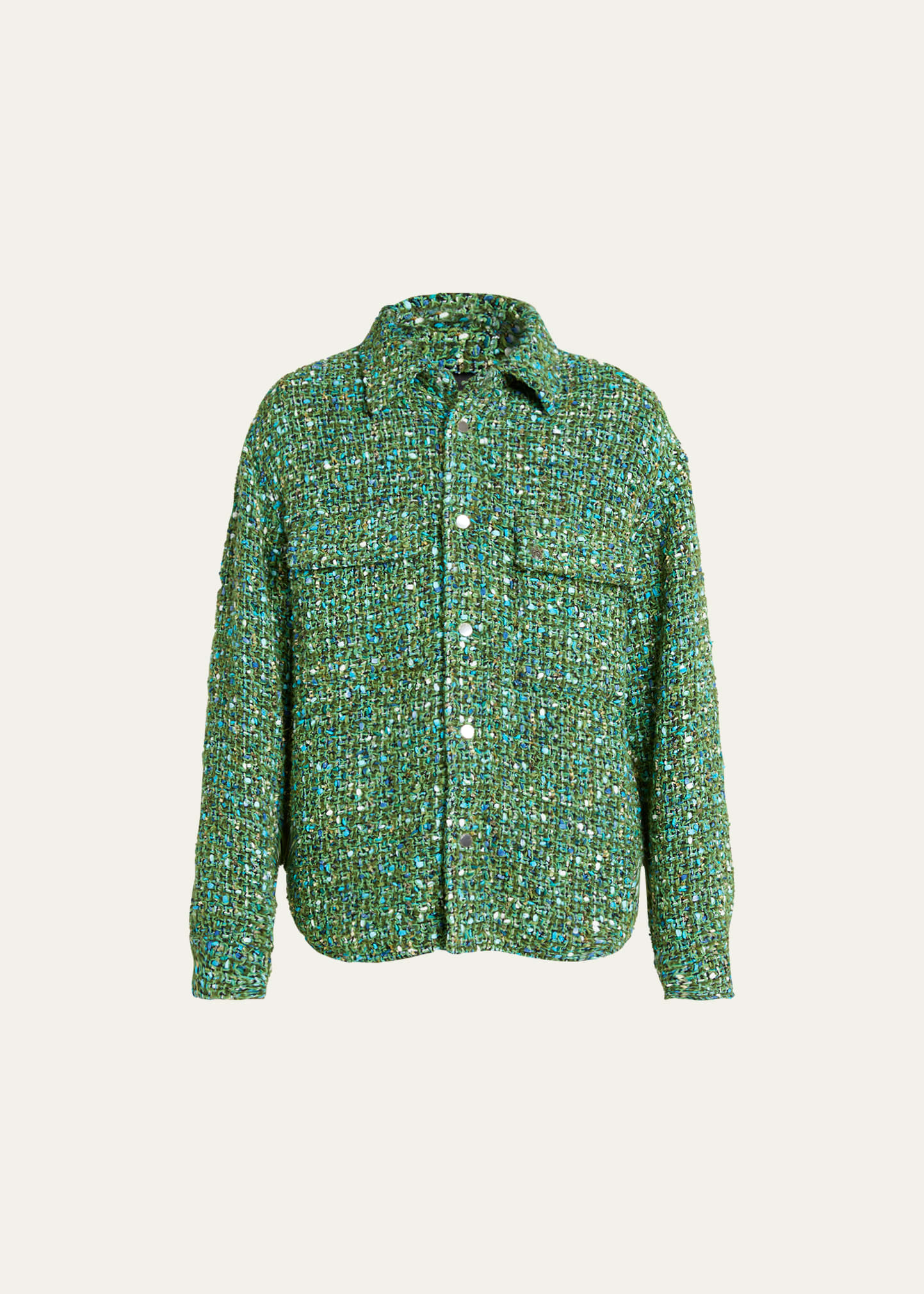 Amiri Men's Boucle Snap-front Overshirt In Rain Forest