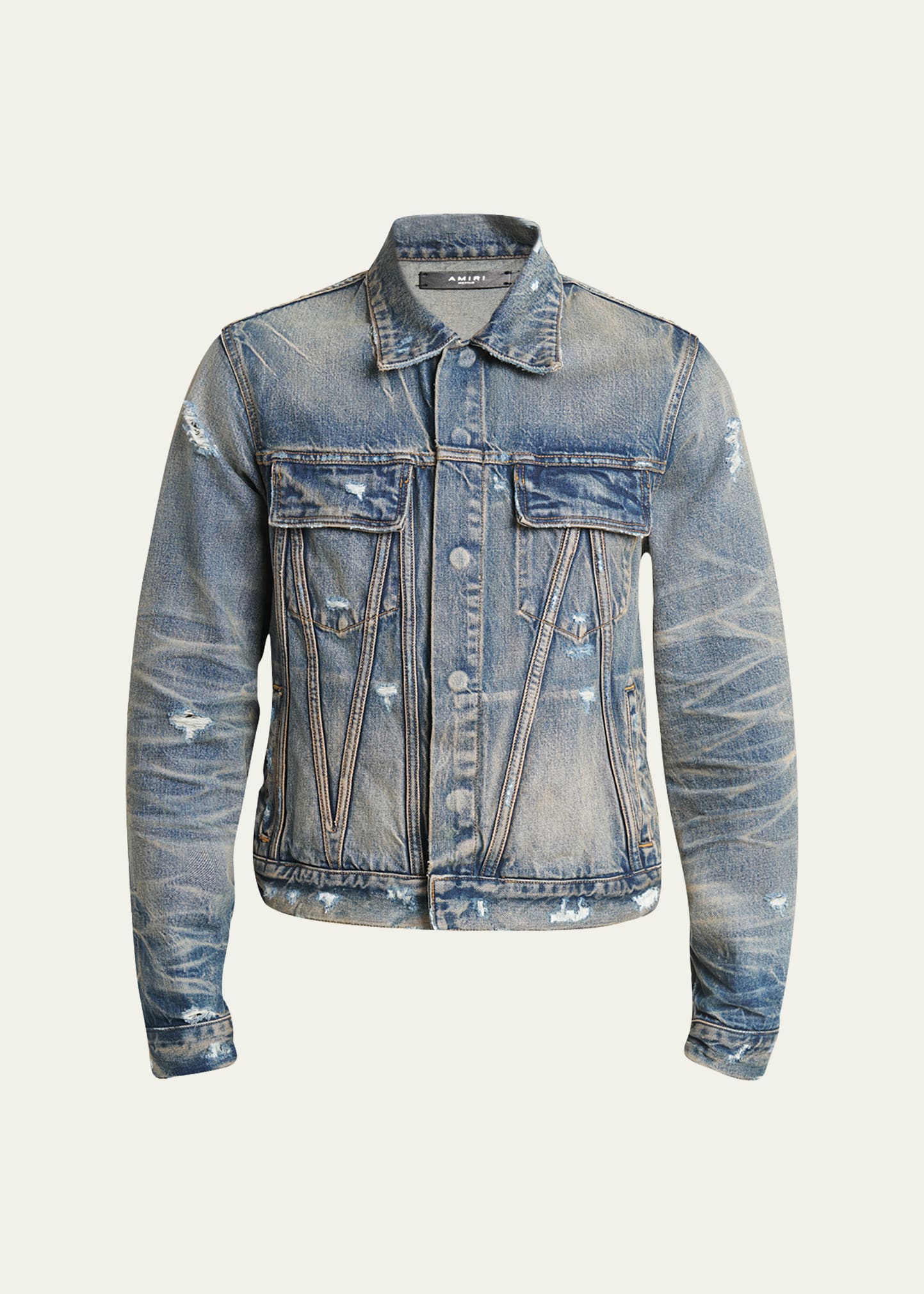 Shop Amiri Men's Faded Denim Ma Trucker Jacket In Antique Indigo