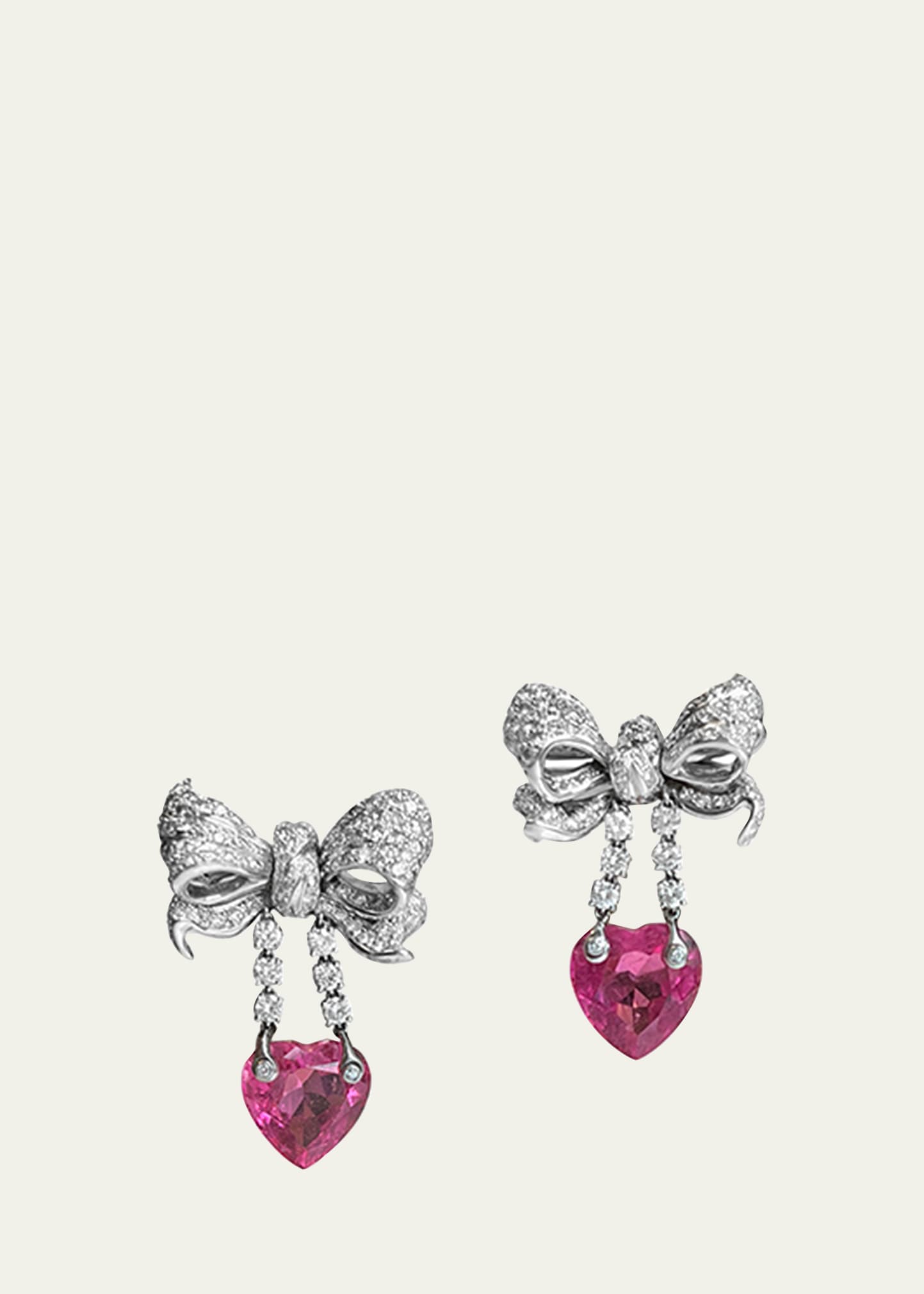 Verdura Pink Tourmaline And Diamond Bowknots And Heart Earclips In Metallic