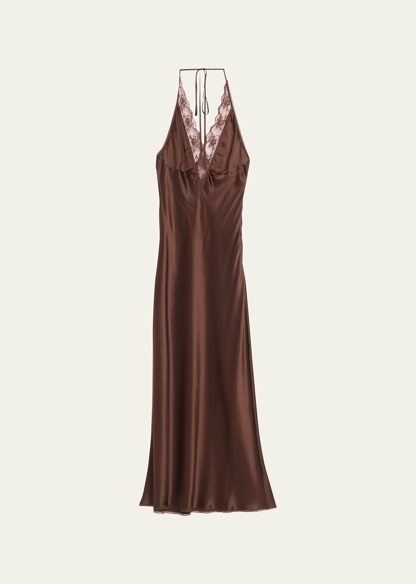 Sir Aries Lace-trim Halter Gown In Chocolate