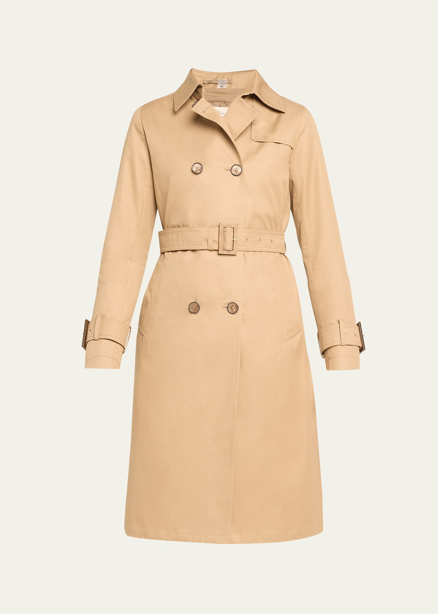 Herno Cotton Double-breasted Belted Trench Raincoat In Camel