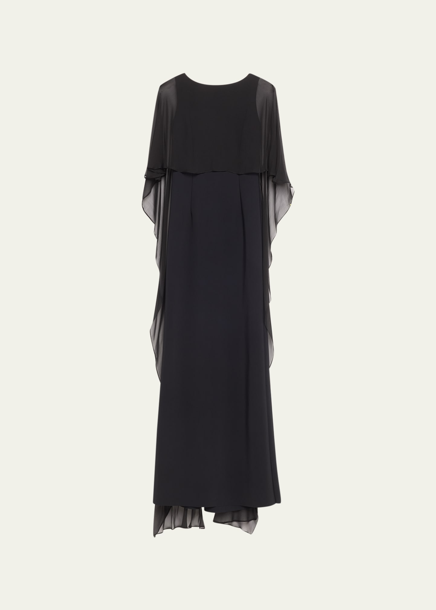 Rickie Freeman For Teri Jon Elbow-sleeve A-line Cape Gown In Black