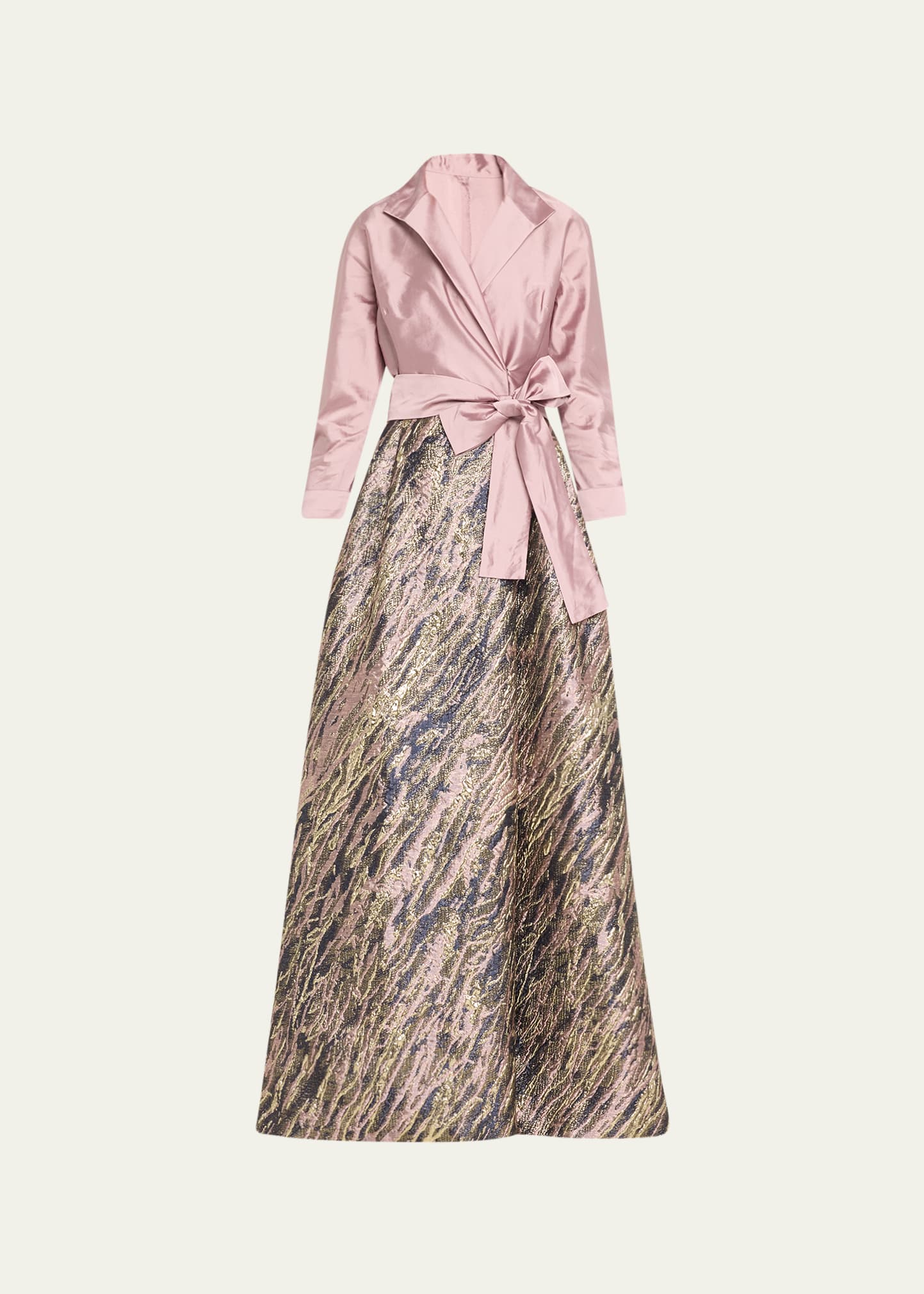 Rickie Freeman For Teri Jon A-line Taffeta & Metallic Jacquard Shirt Gown  In Mauve Mult | ModeSens