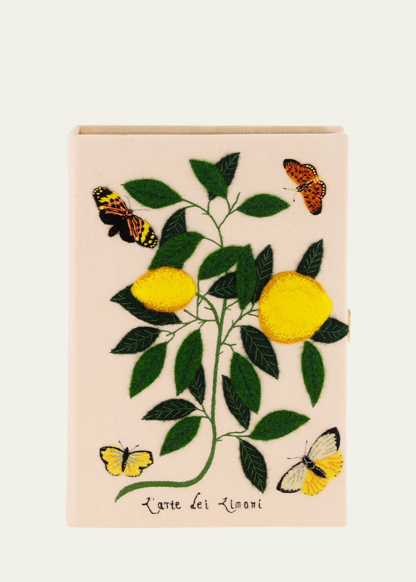 Shop Olympia Le-tan Small Lemons And Butterflies Book Clutch Bag In Nacre