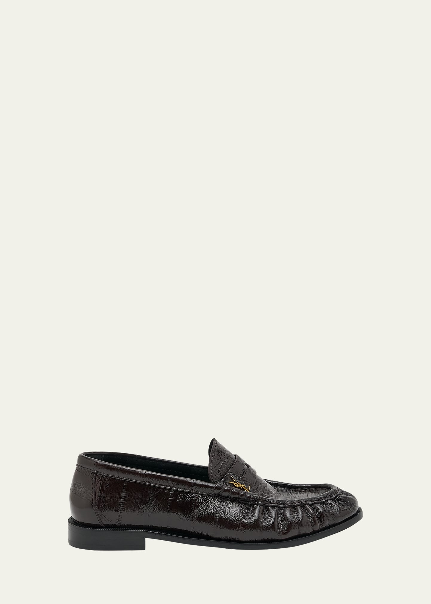 Saint Laurent Le Leather Ysl Penny Loafers In Moka Brown