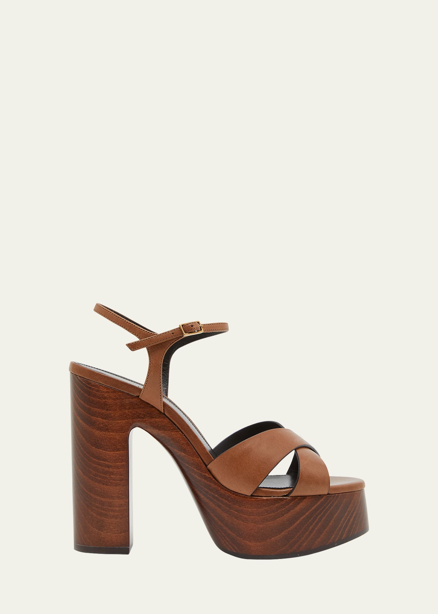 Saint Laurent Bianca Crisscross Platform Sandals In Safari