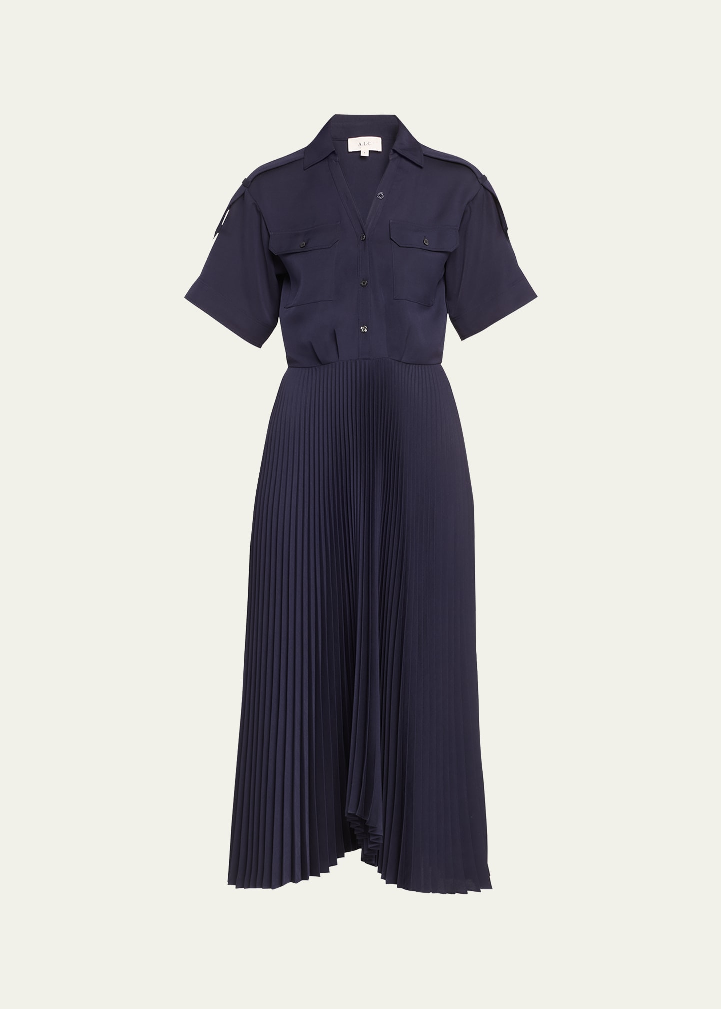 Shop A.l.c Liam Short-sleeve A-line Midi Dress In Maritime N