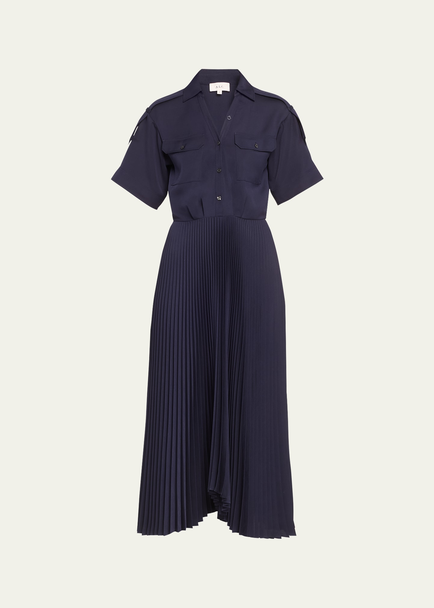 A.l.c Liam Pleated Midi Shirt Dress In Maritime N