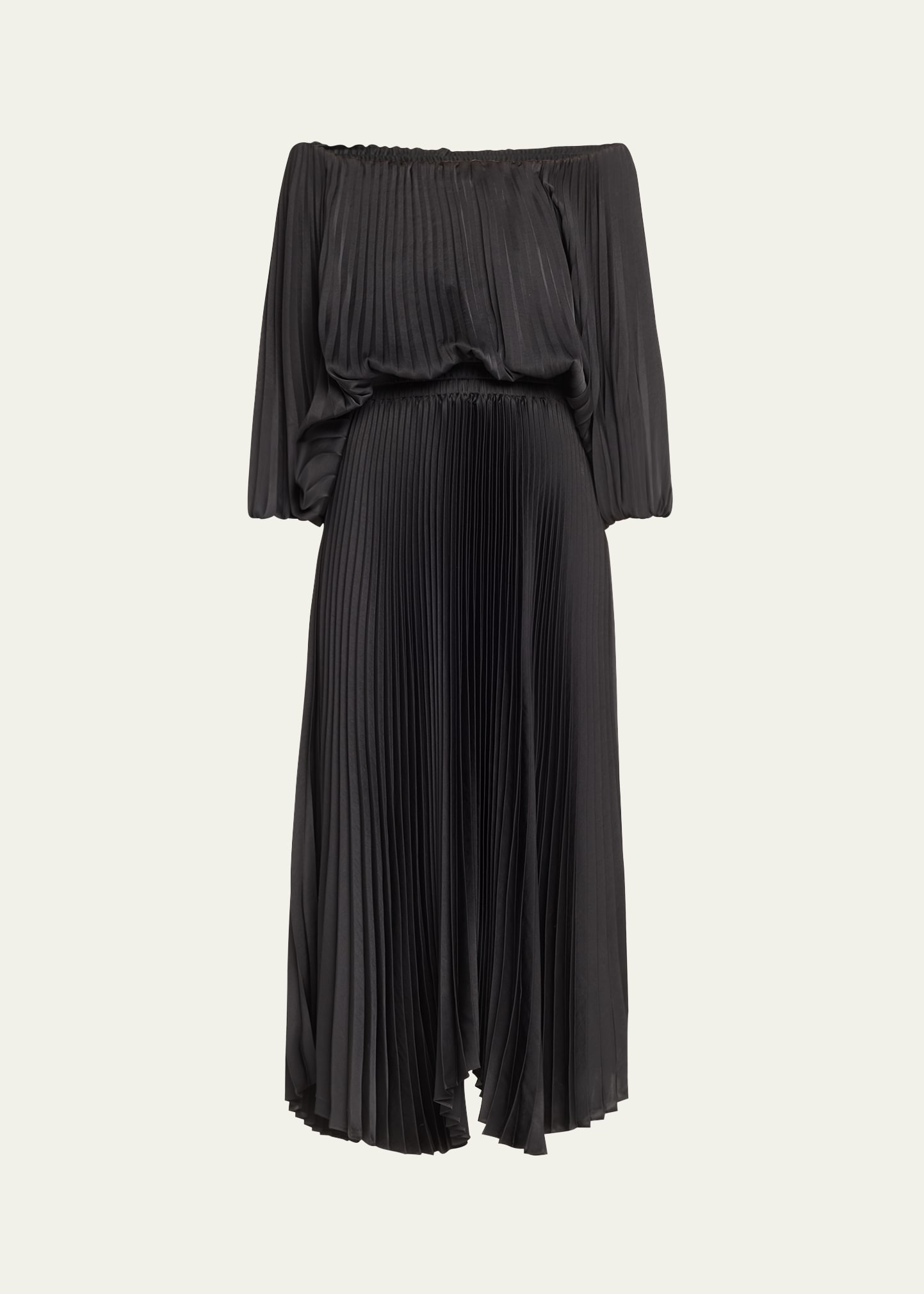 Shop A.l.c Sienna Pleated Off-the-shoulder Midi Dress In Black