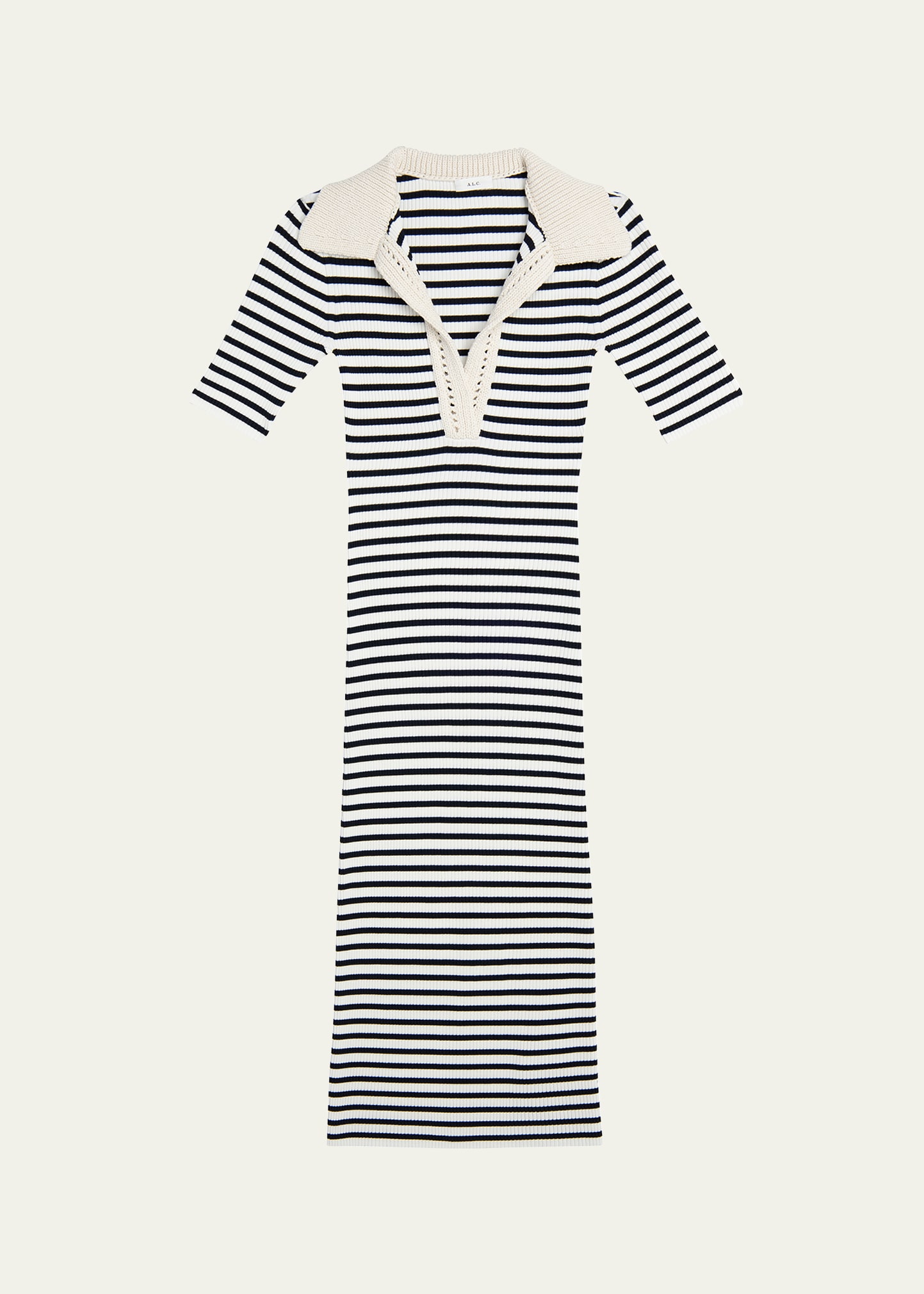 Shop A.l.c Darcy Stripe Rib-knit Midi Dress In Navybone