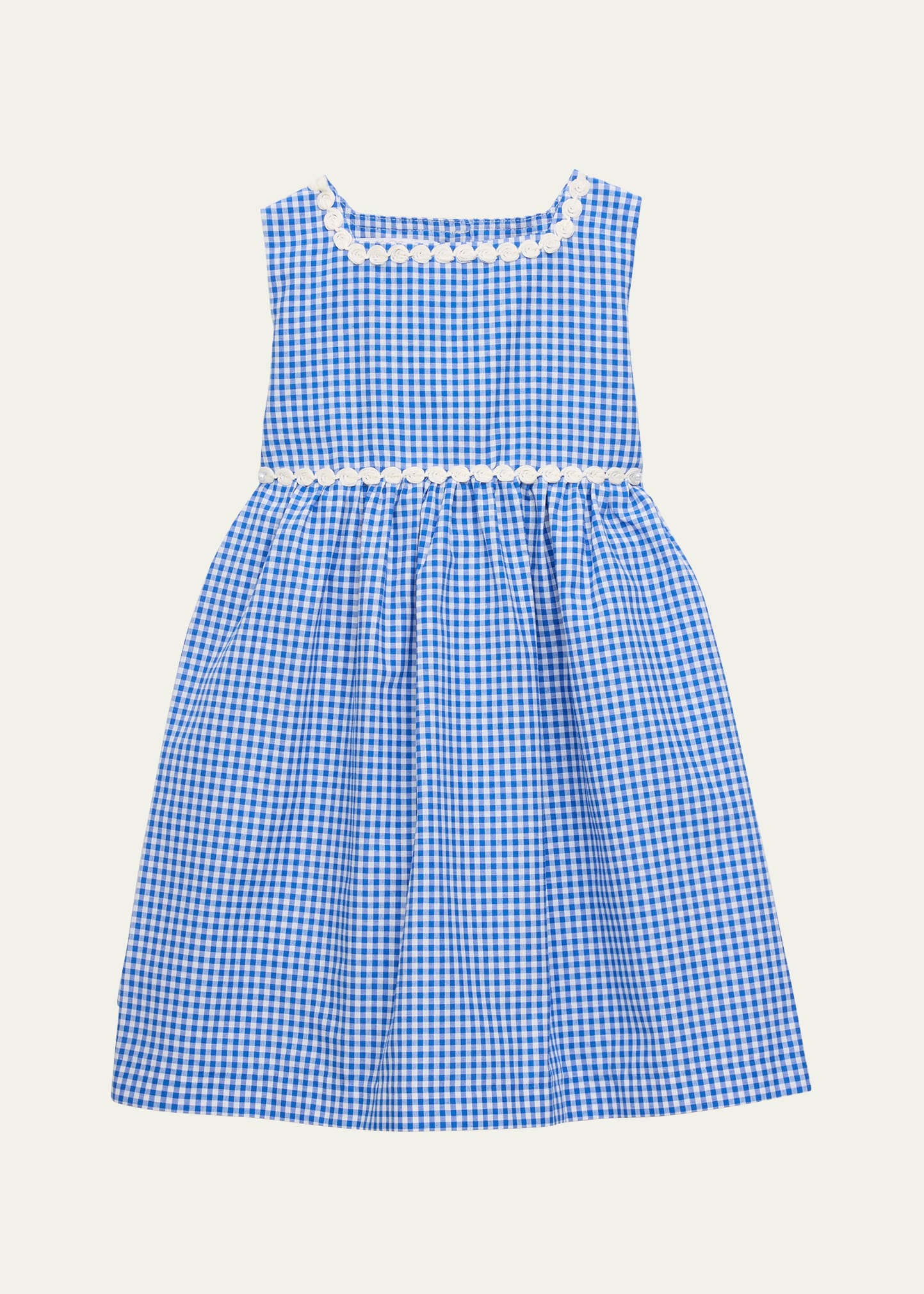 Girl's Embroidered Gingham Sun Dress, Size 2-8
