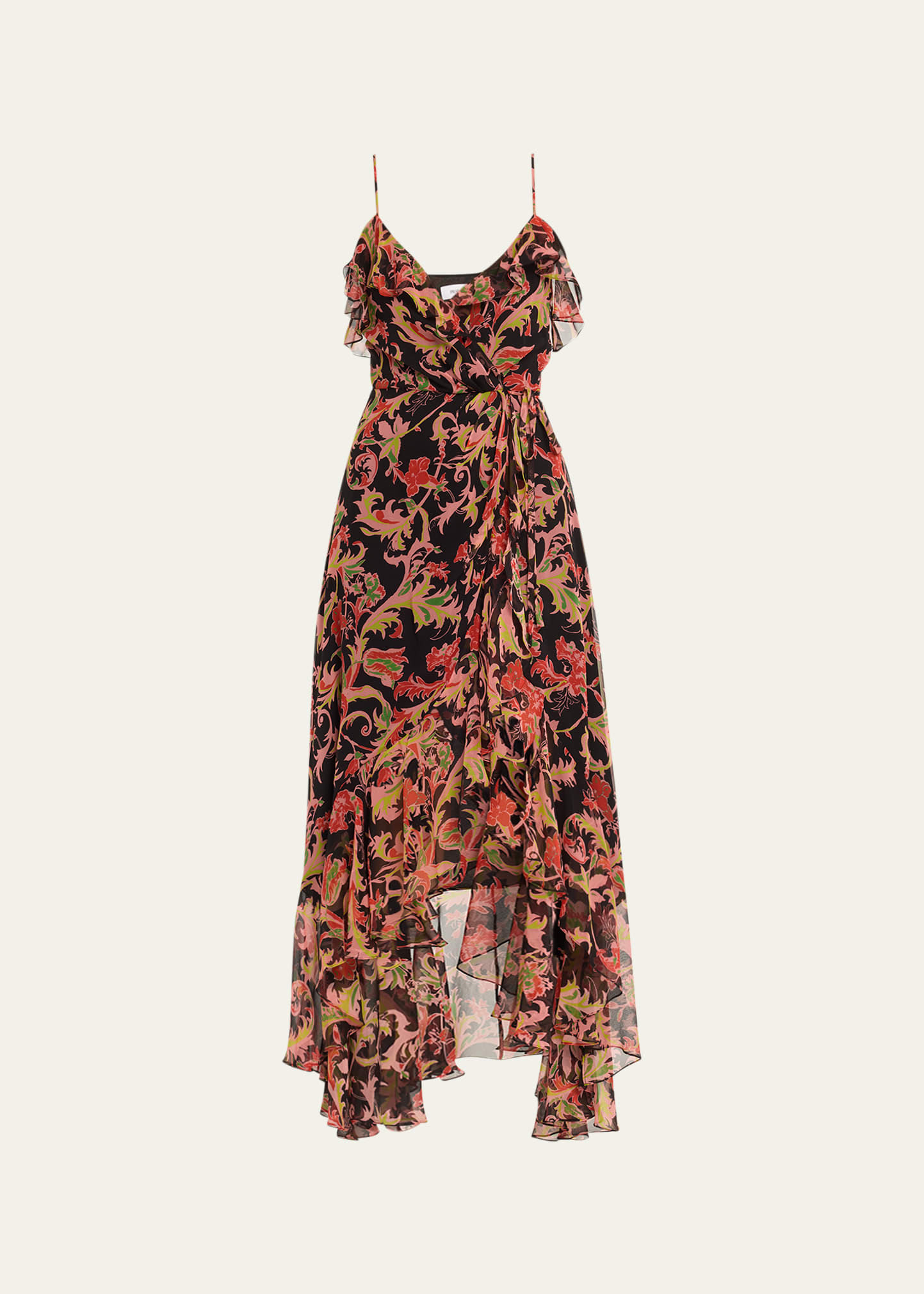 Paisley Ruffled High-Low Wrap Dress