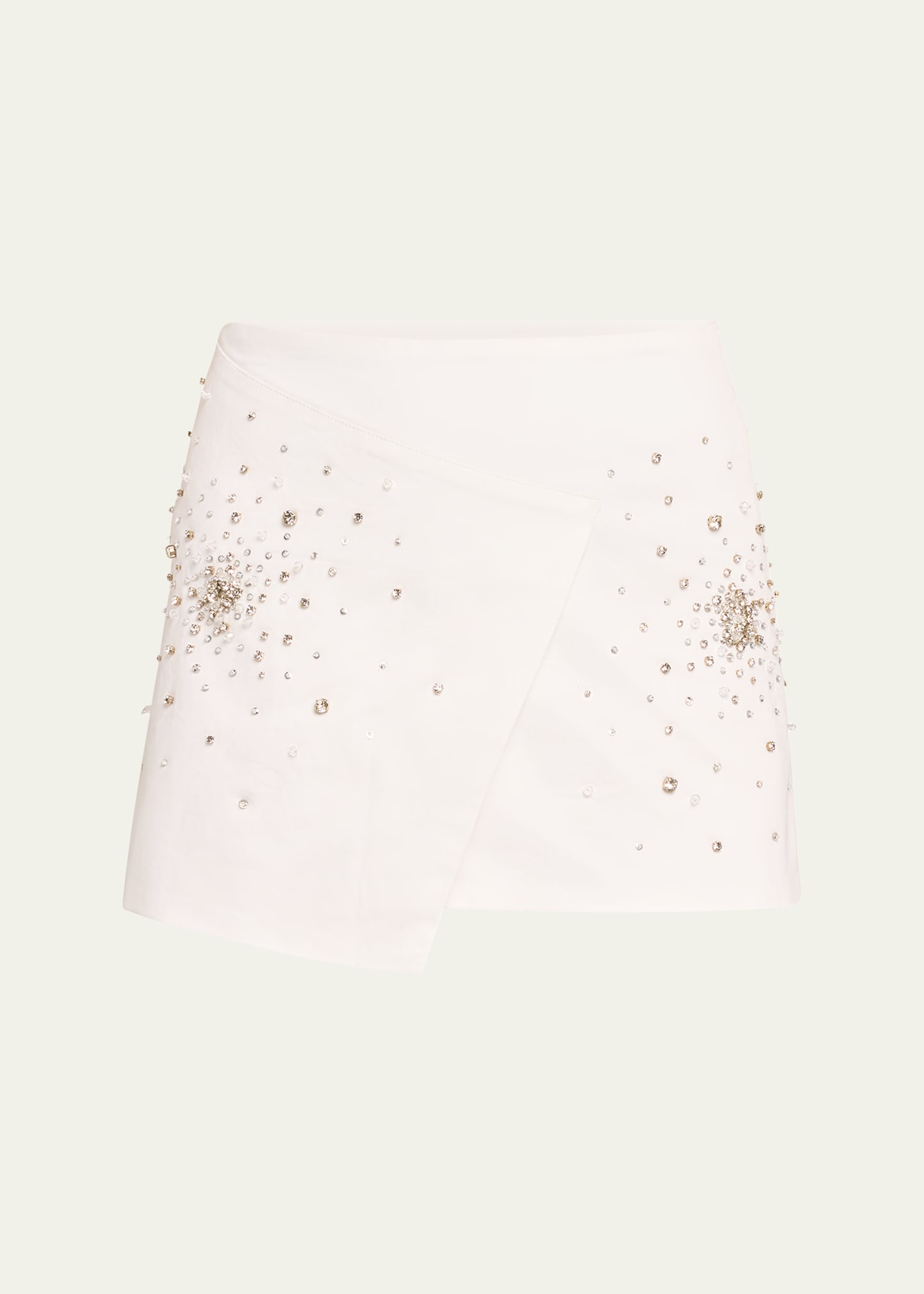 Des Phemmes Crystal Embroidered Mini Wrap Skirt In White 101