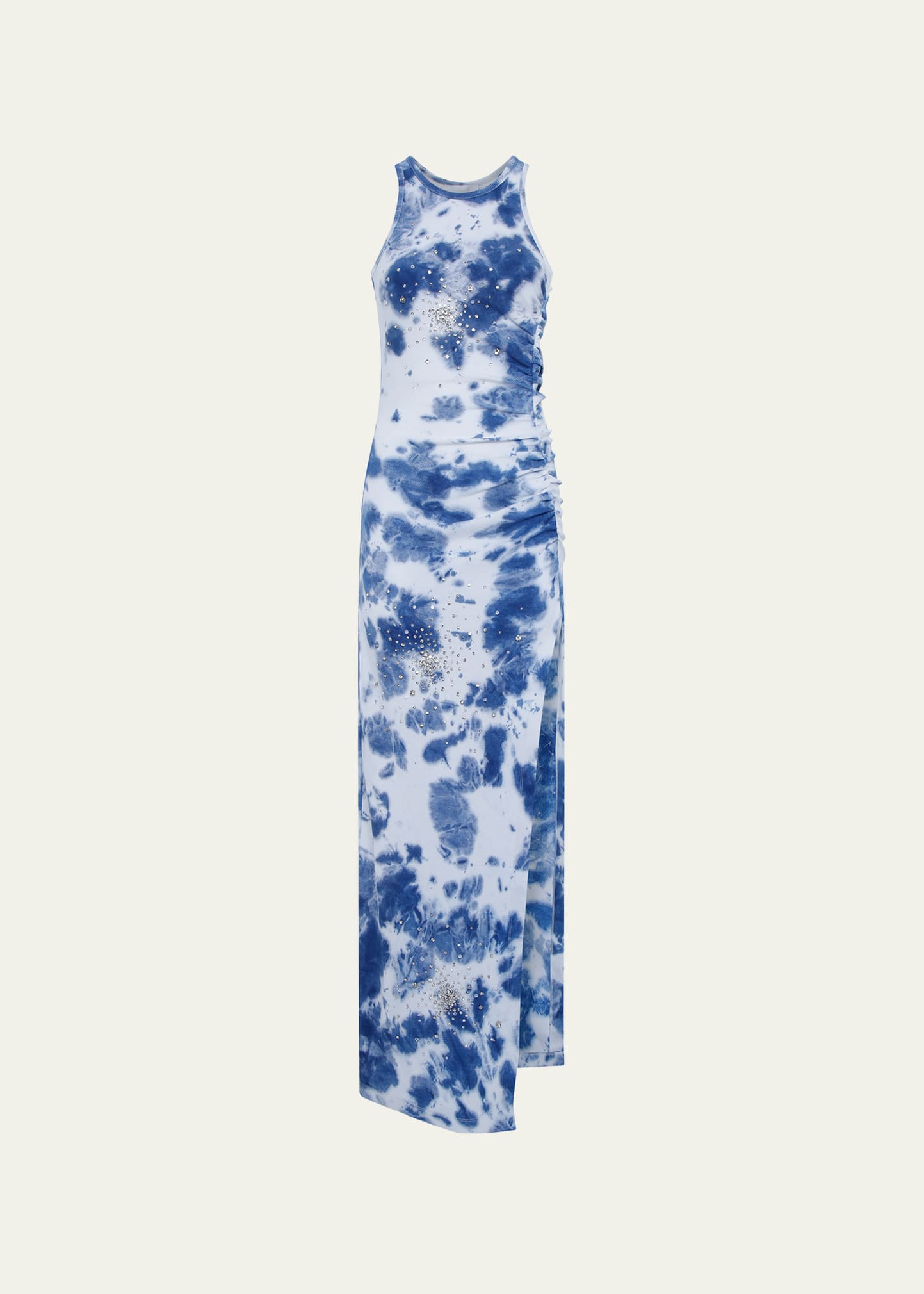 Des_phemmes Des Phemmes Cotton Rib Tie Dye Embroidred Dress In Dark Blue White 7