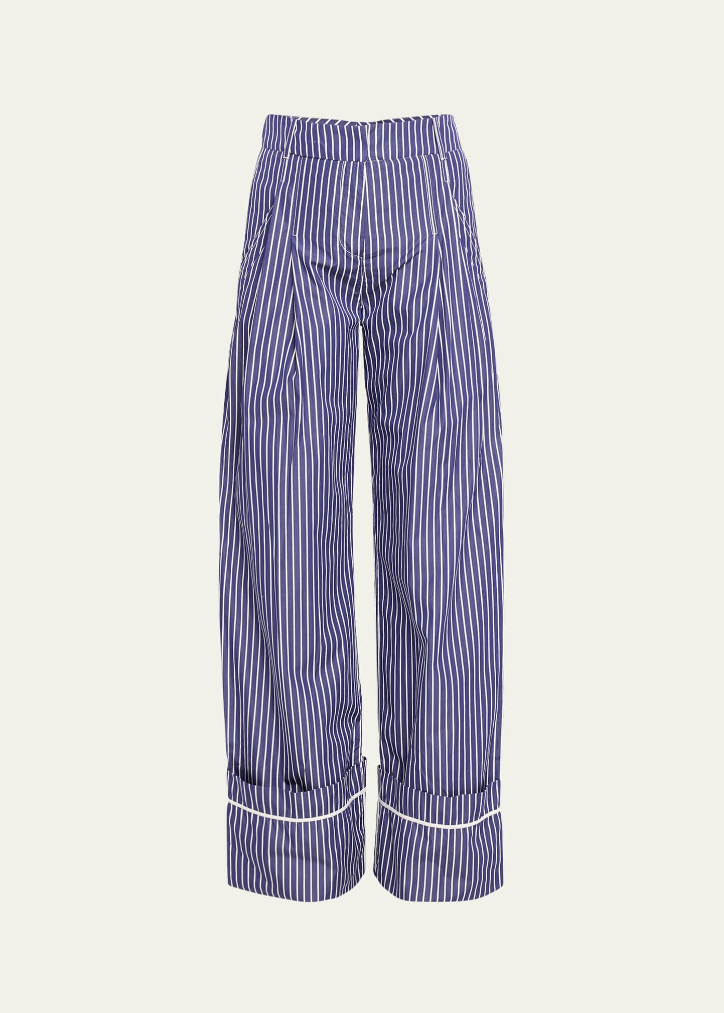 Shop Des Phemmes Oversized Pinstripe Tailoring Pants In Dark Blue/white 7