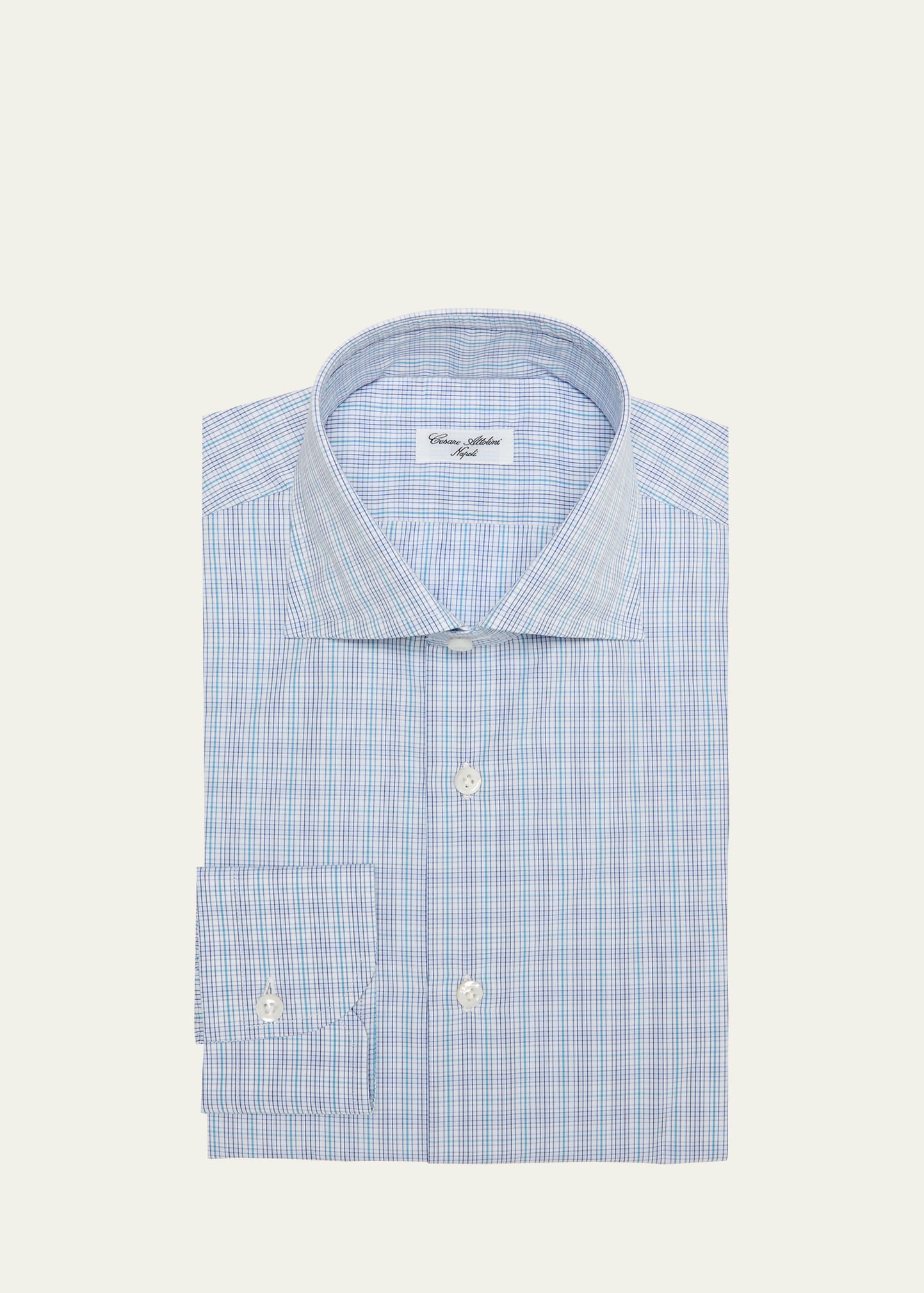 Cesare Attolini Men's Cotton Multi-check Dress Shirt In 028-blue