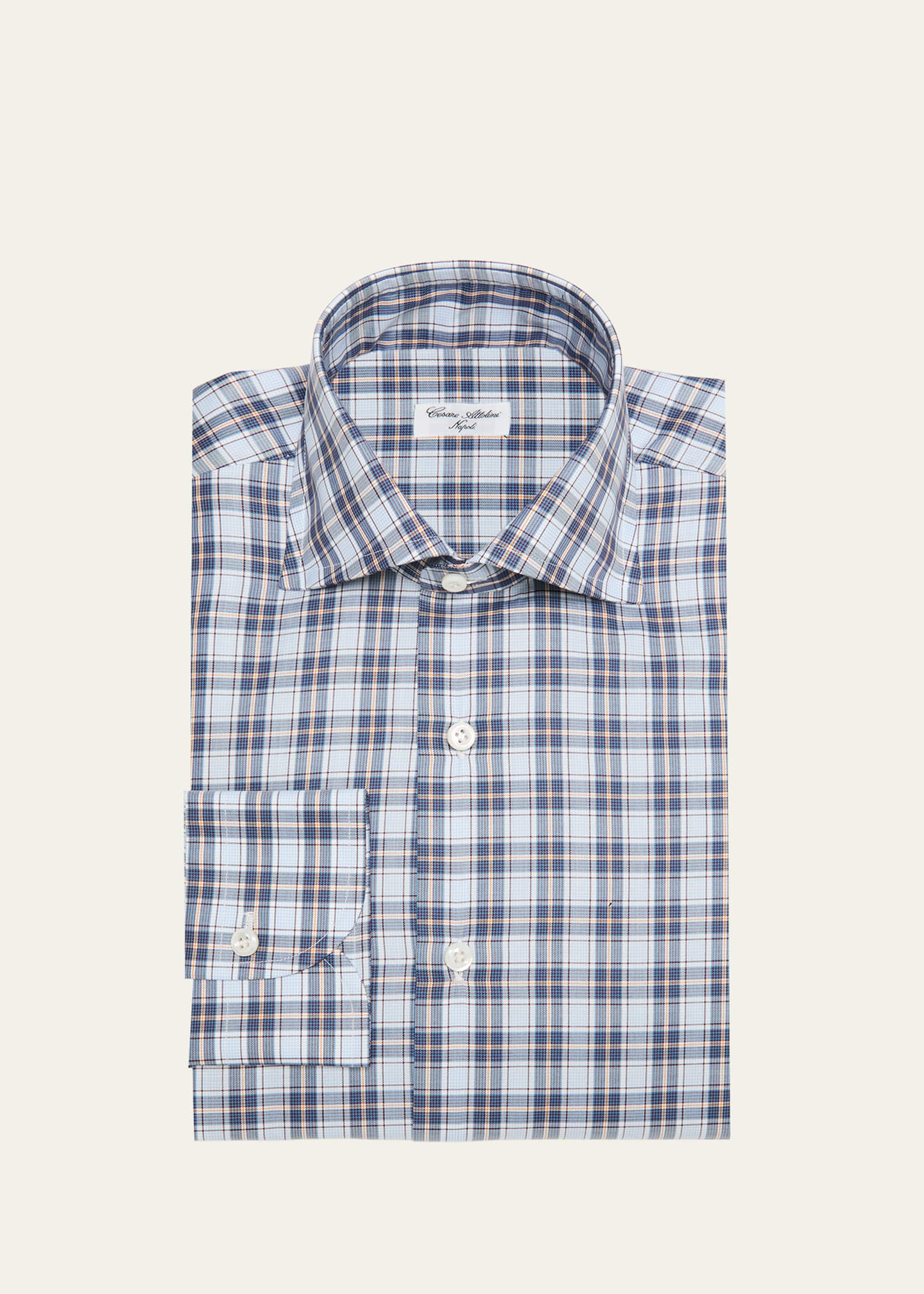 Cesare Attolini Men's Cotton Multi-check Dress Shirt In 022-blue