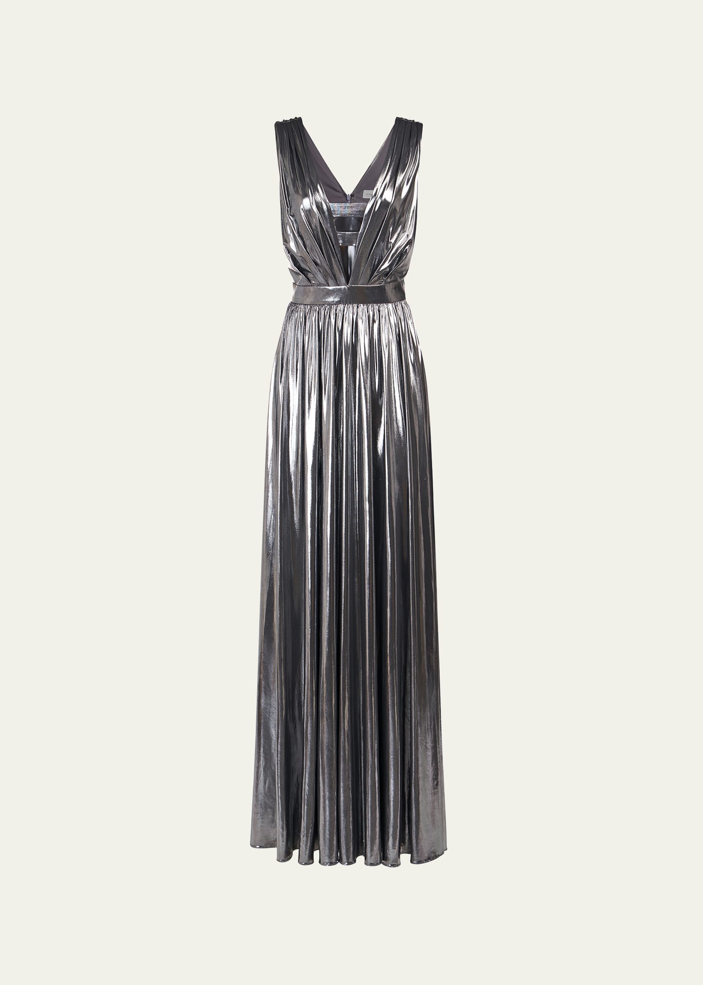 Shop Halston Titania Sleeveless Cutout Foiled Jersey Gown In Luster