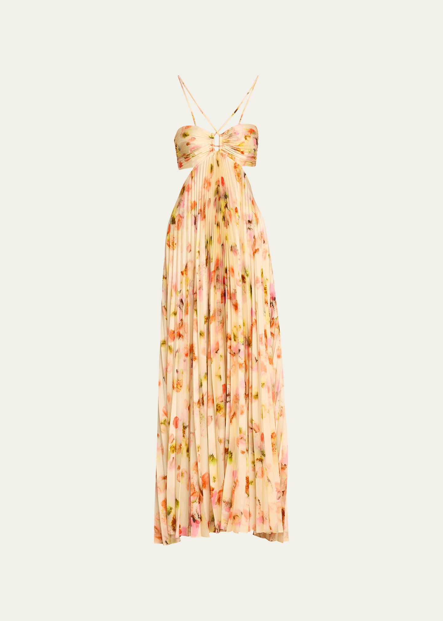 A.l.c Moira Floral Cut-out Halter Maxi Dress In Pale Peach