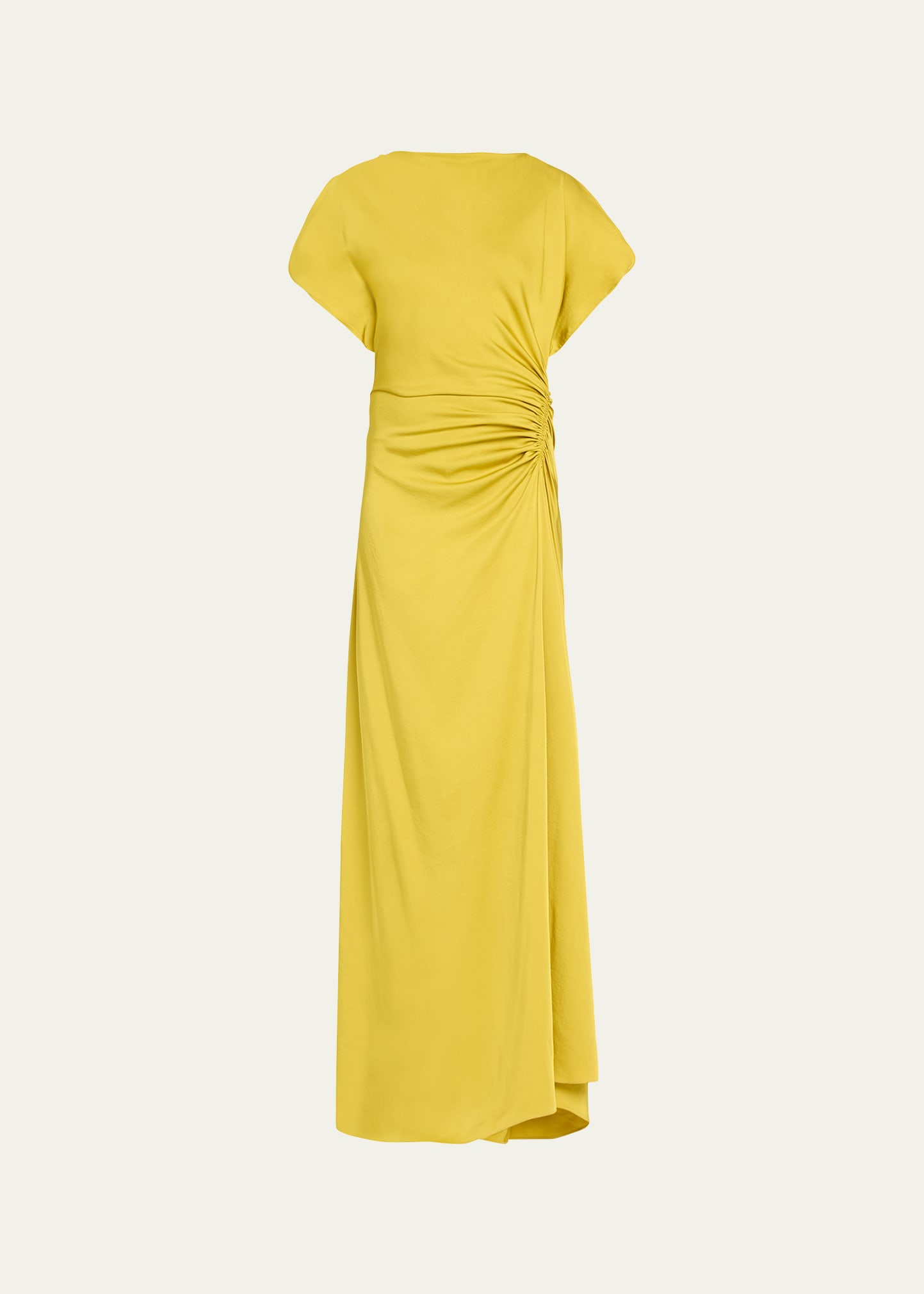 Nadia Ruched Petal-Sleeve Gown
