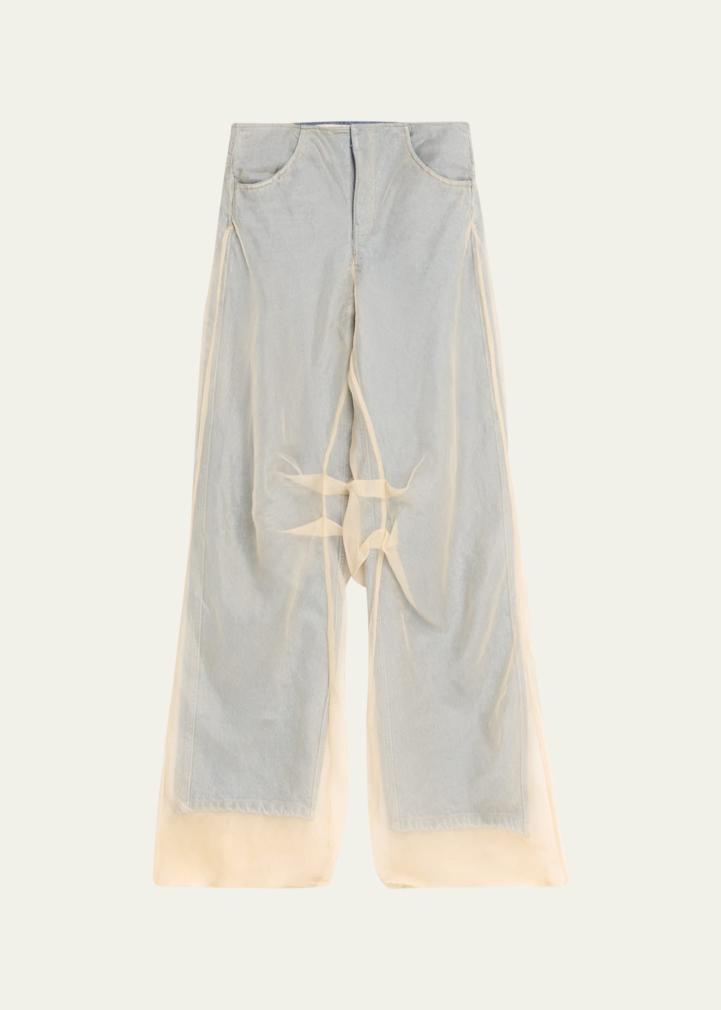 Christopher Esber Wide-leg Denim Jeans With Silk Parchment Overlay In Stone Blue Sand