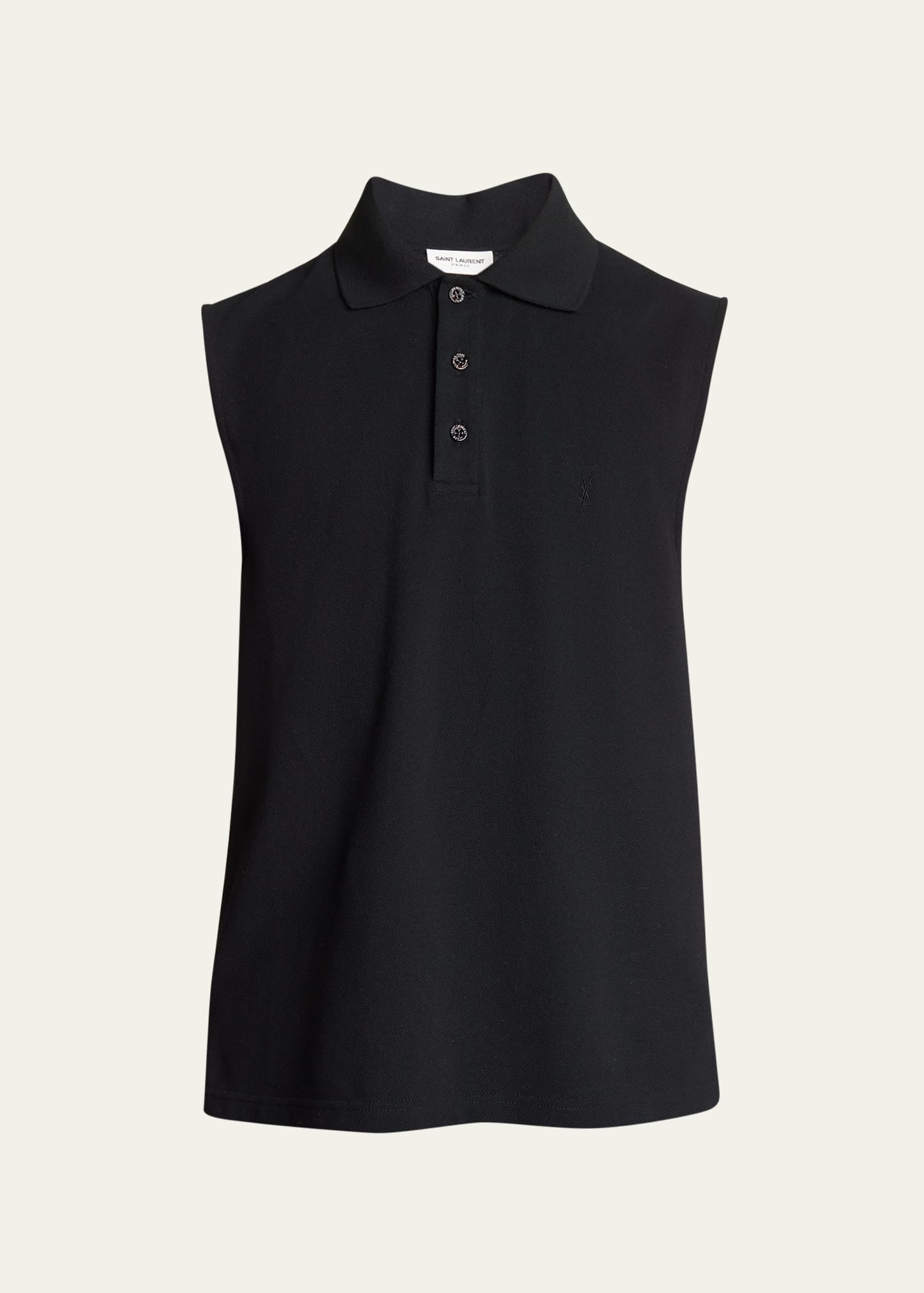 Saint Laurent Men's Sleeveless Pique Polo Shirt In Black