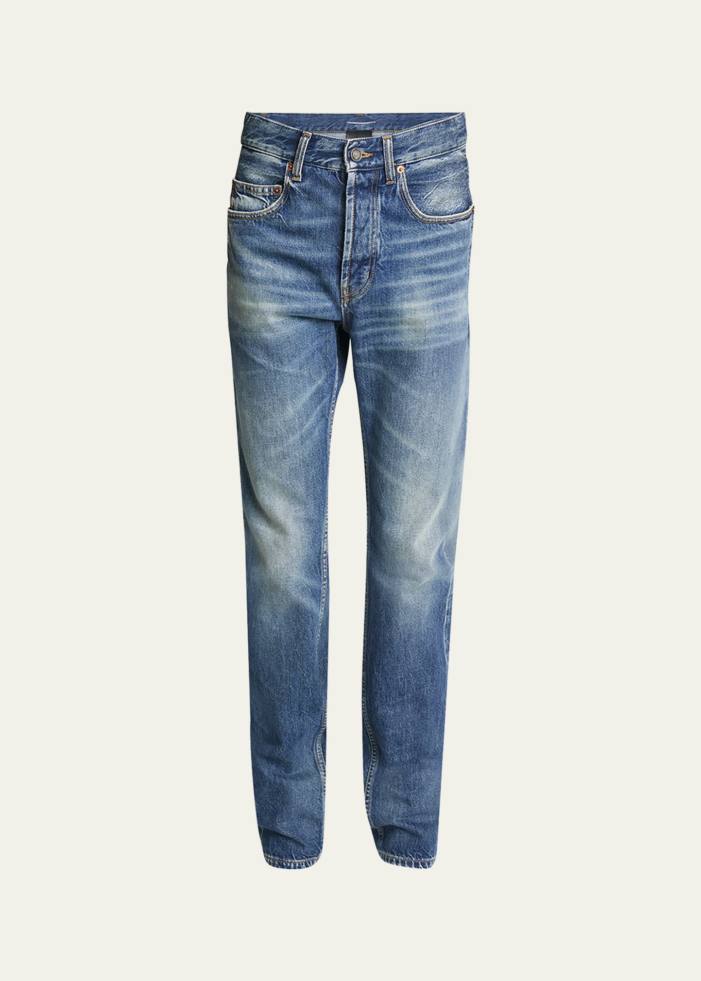 Saint Laurent Men's Slim-fit Faded Jeans In Spina