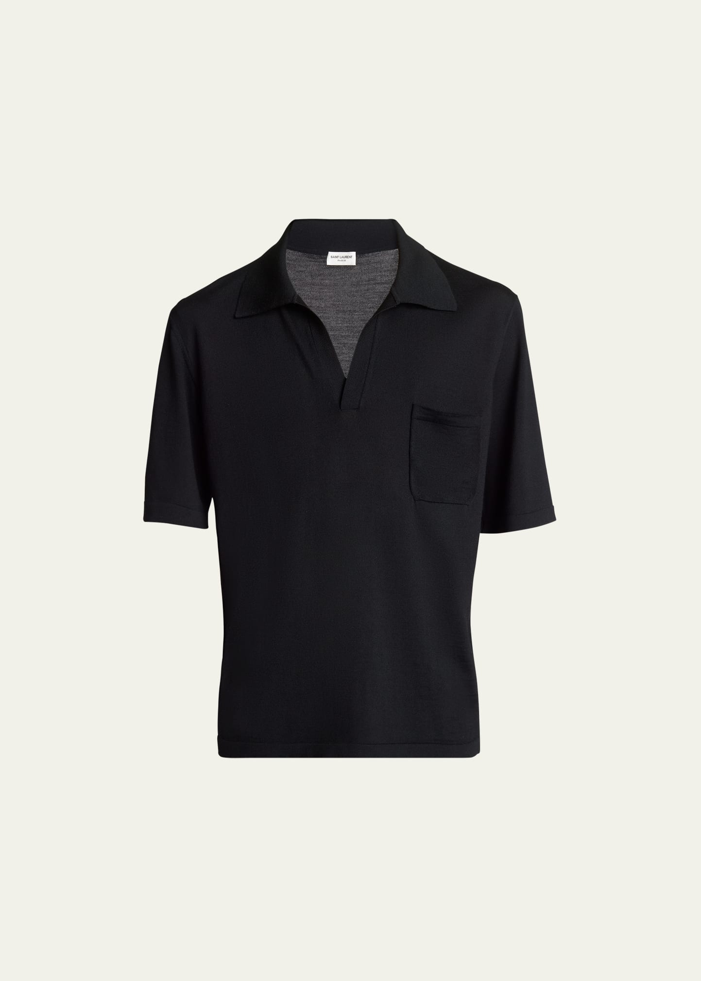 Saint Laurent Men's Johnny-collar Knit Polo Shirt In Black