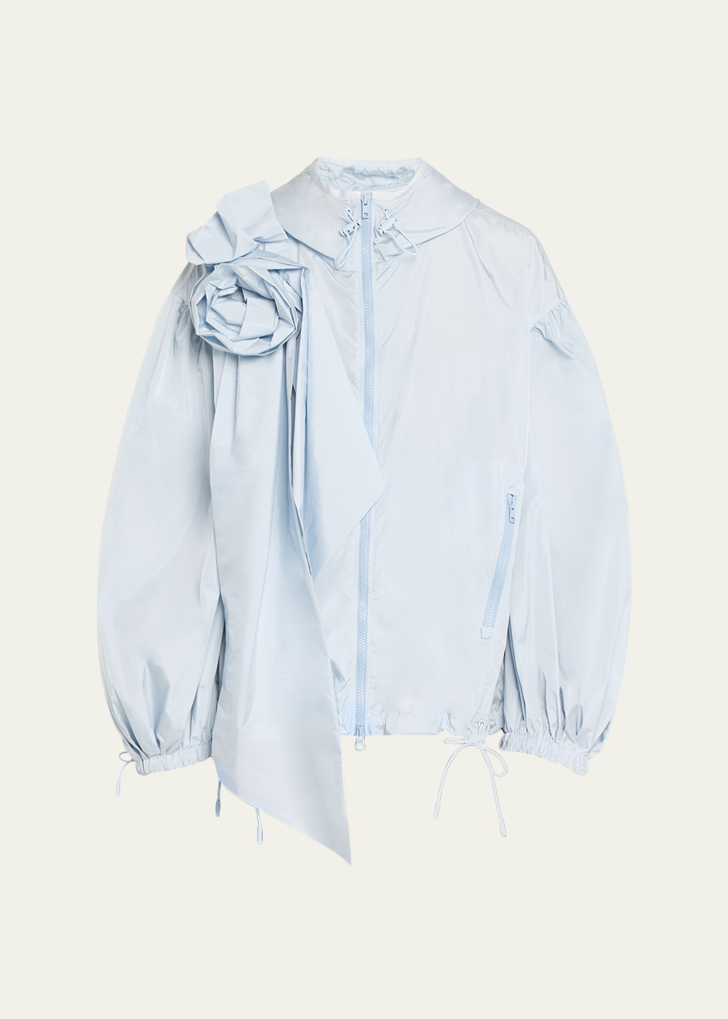 Shop Simone Rocha Men's Tech Nylon Jacket With Pressed Rose In Baby Blue