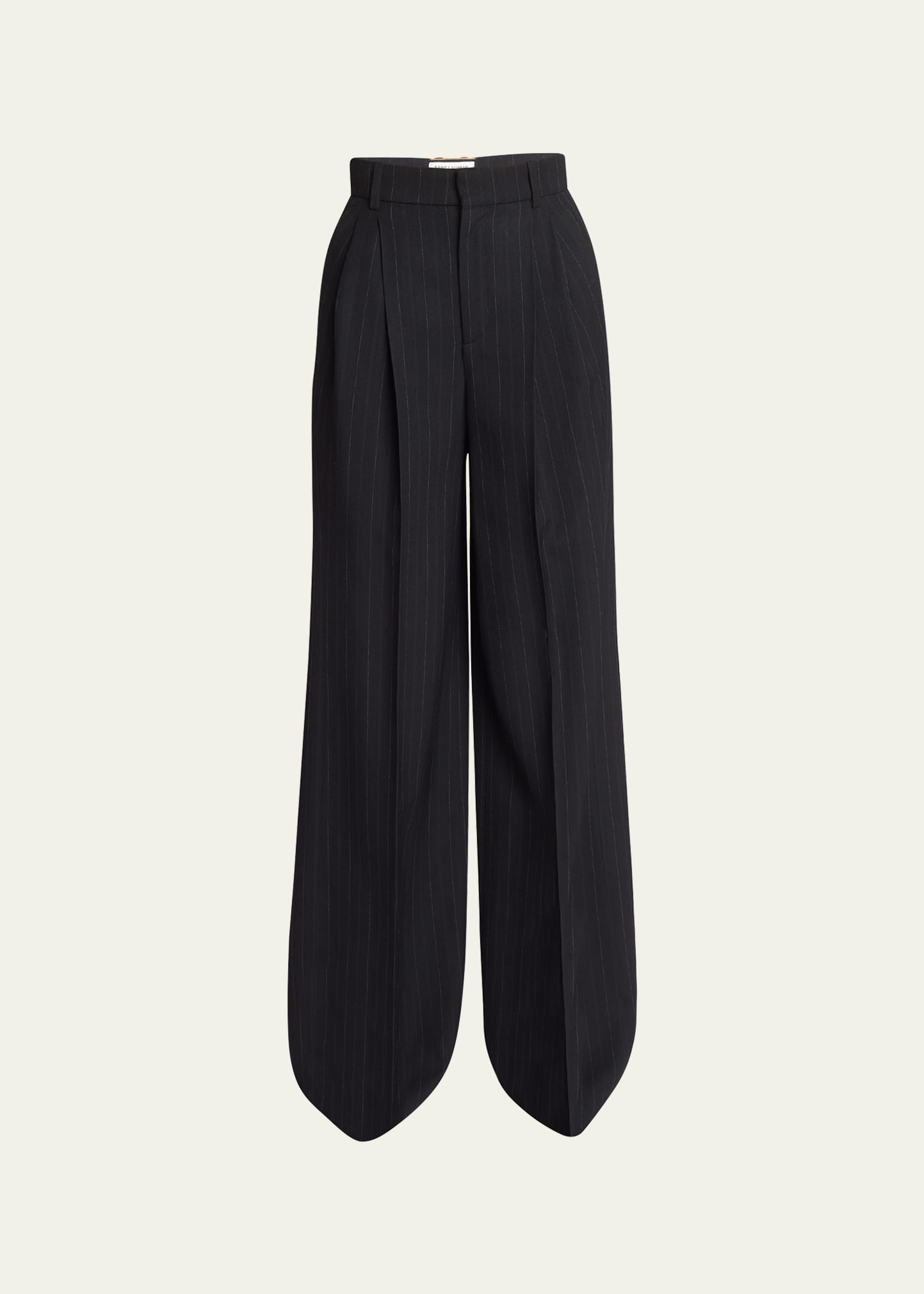 Saint Laurent Pinstripe Wide-leg Pleated Trousers In Nero/rocci