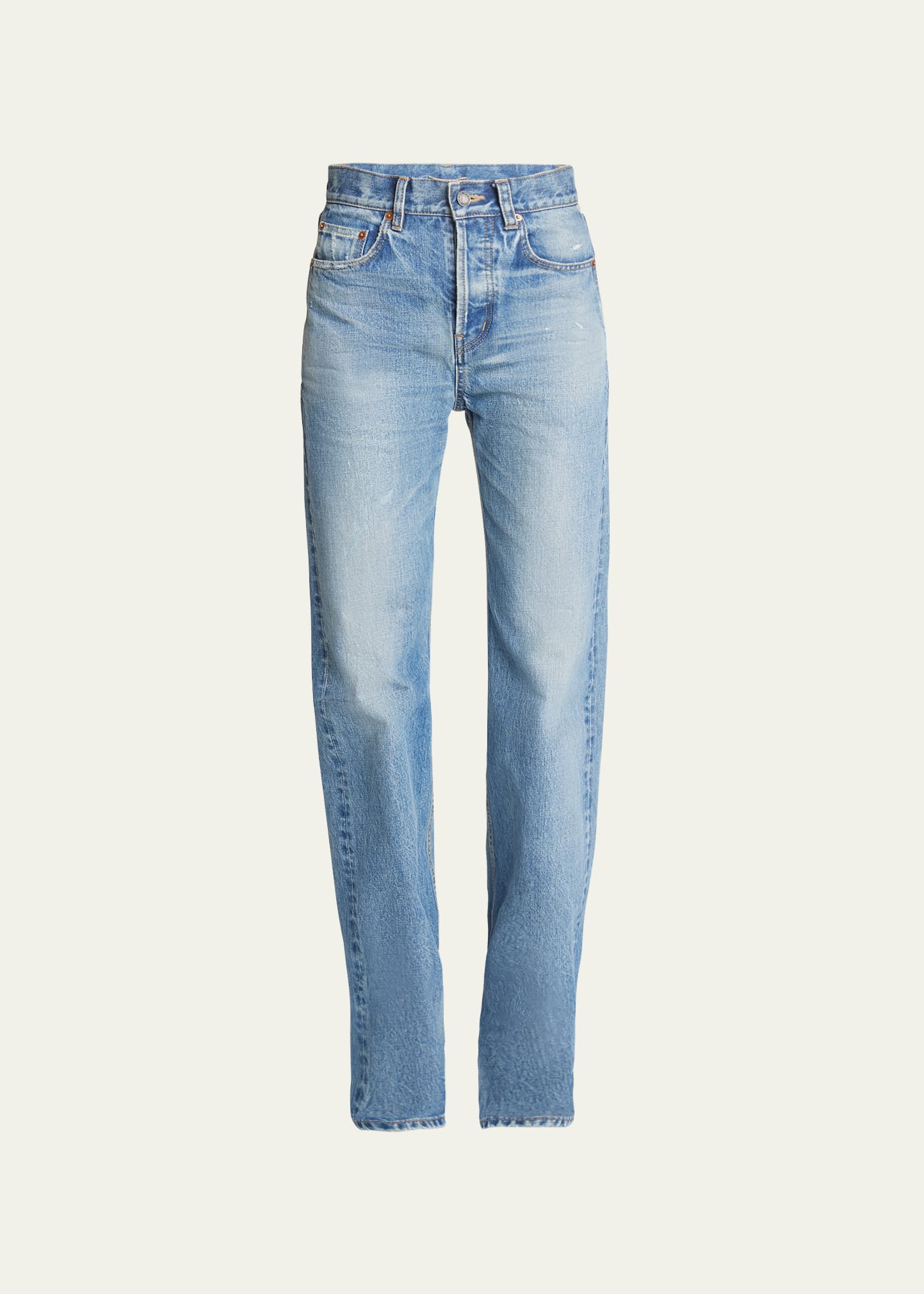 Shop Saint Laurent Long Straight-leg Denim Jeans In Sanguine