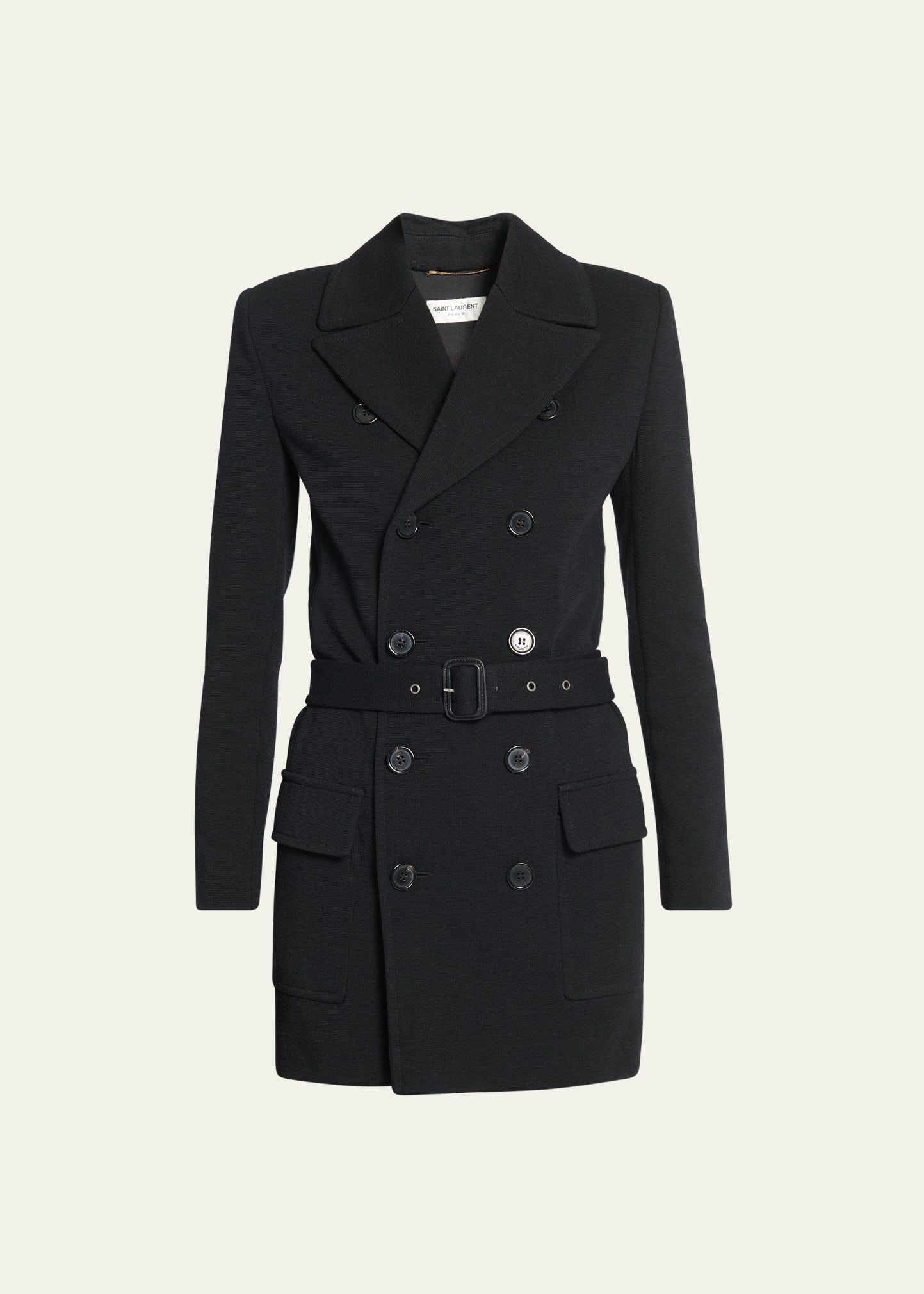 Shop Saint Laurent Belted Blazer Mini Dress In Nero