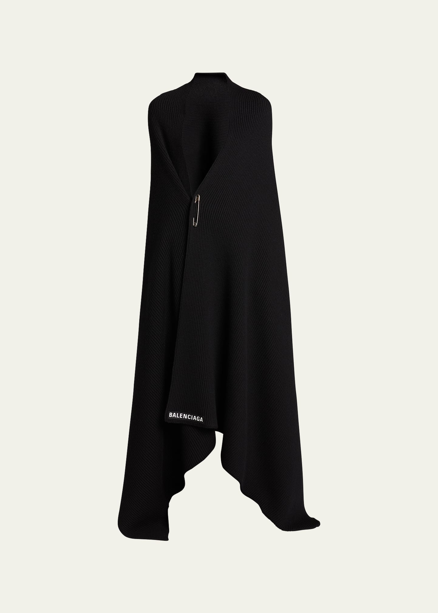Balenciaga Safety-pin Wool Rib Blanket Scarf In Noir