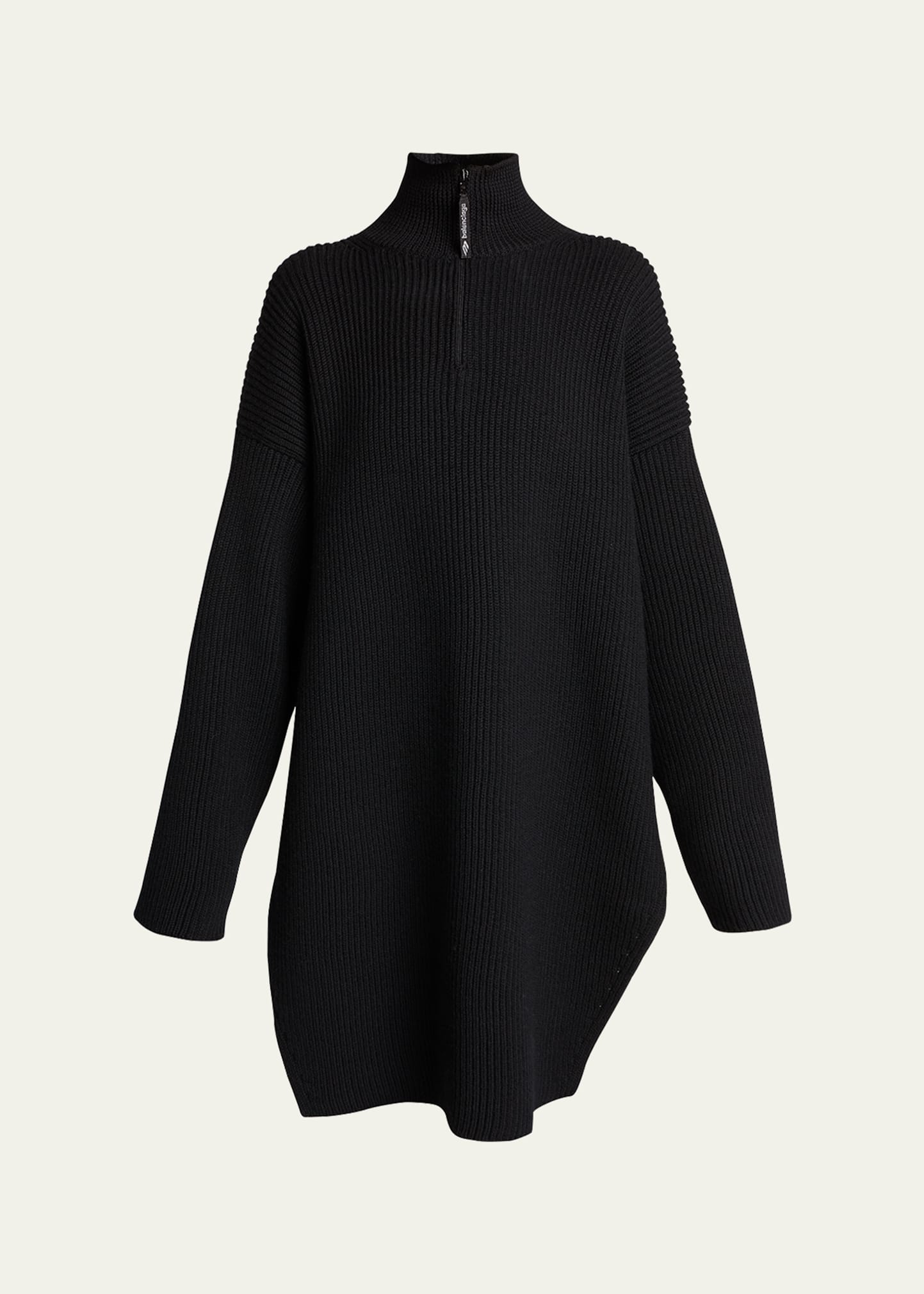 Balenciaga Ribbed Half-zip Wool Poncho In Black