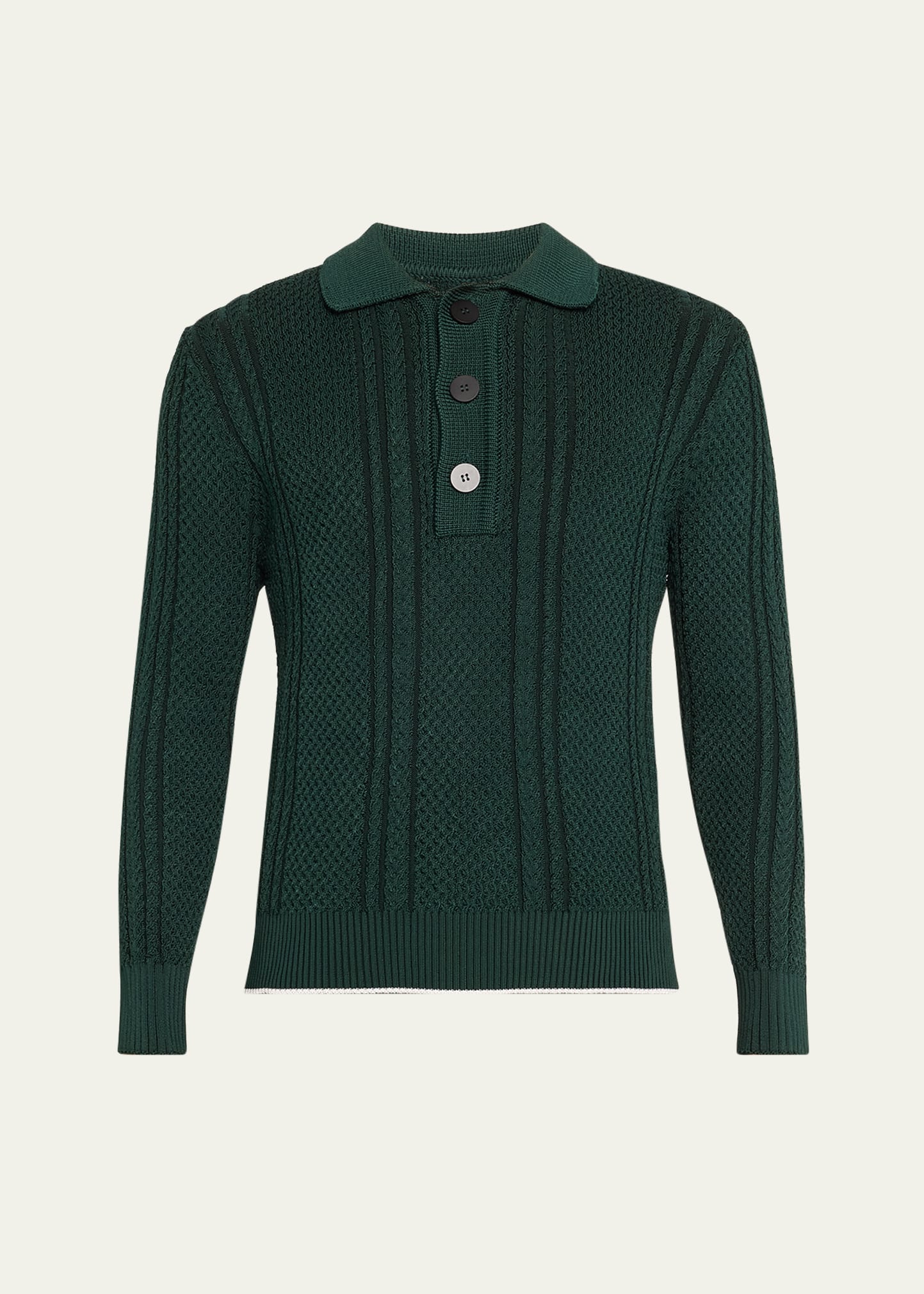 Shop Jacquemus Men's Cable-knit Sweater With Sailor Collar In Dark Green
