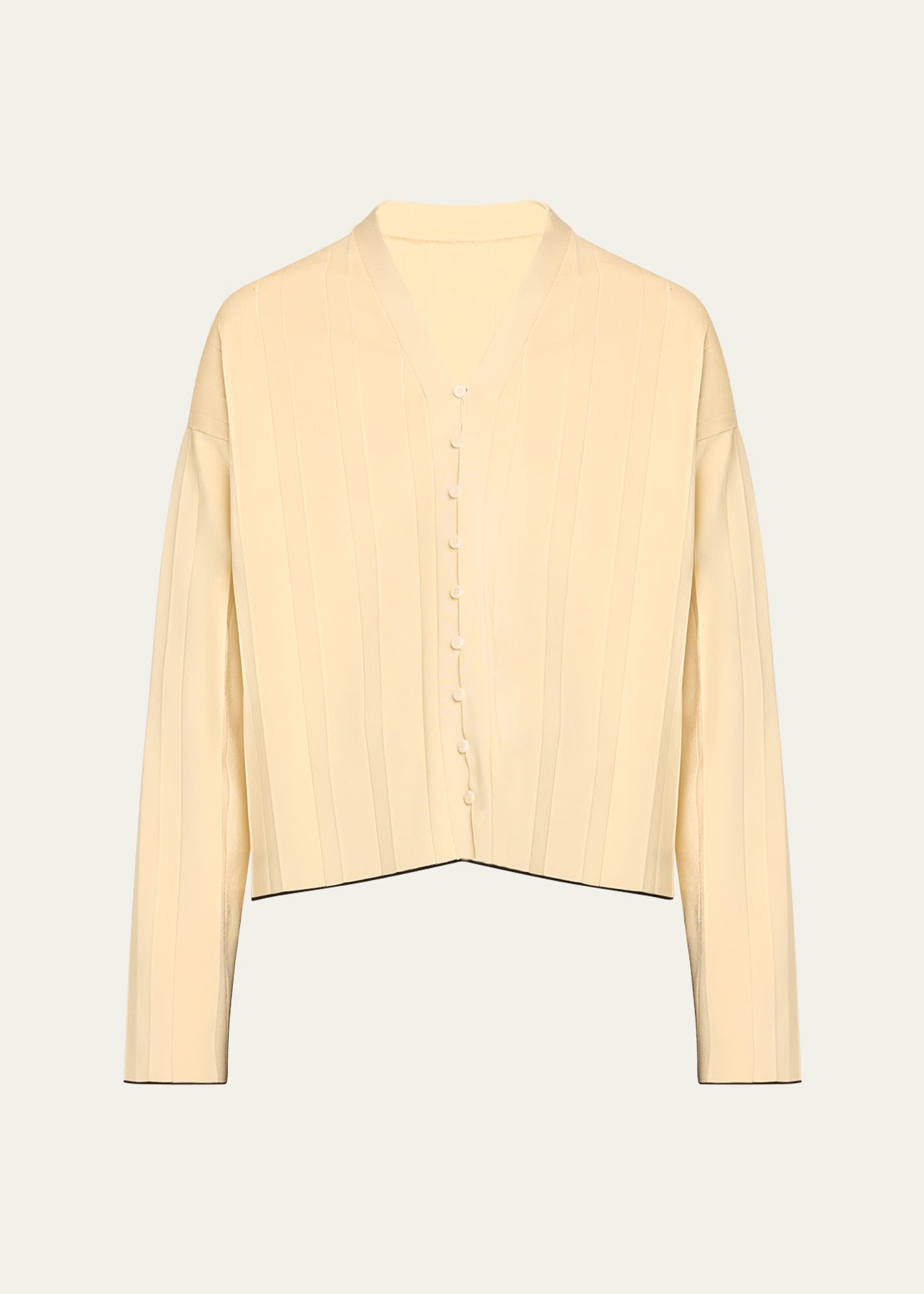 Jacquemus Men's Pleated Cardigan Sweater In Light Ivory