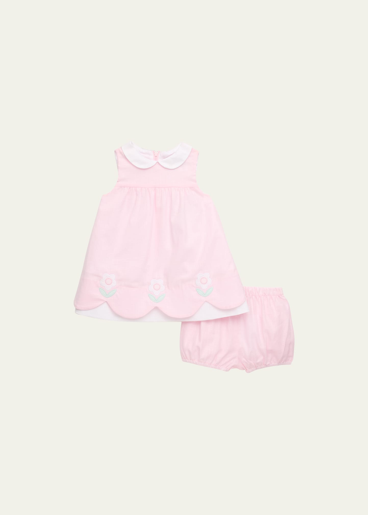 Girl's Pink Linen Look Dress and Bloomer Set with Flowers