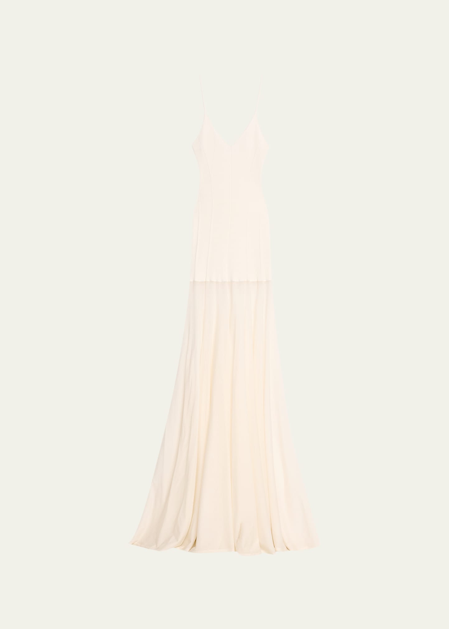 Brandon Maxwell The Katya Ribbed Knit Maxi Dress With Sheer Pleated Skirt In Ivory